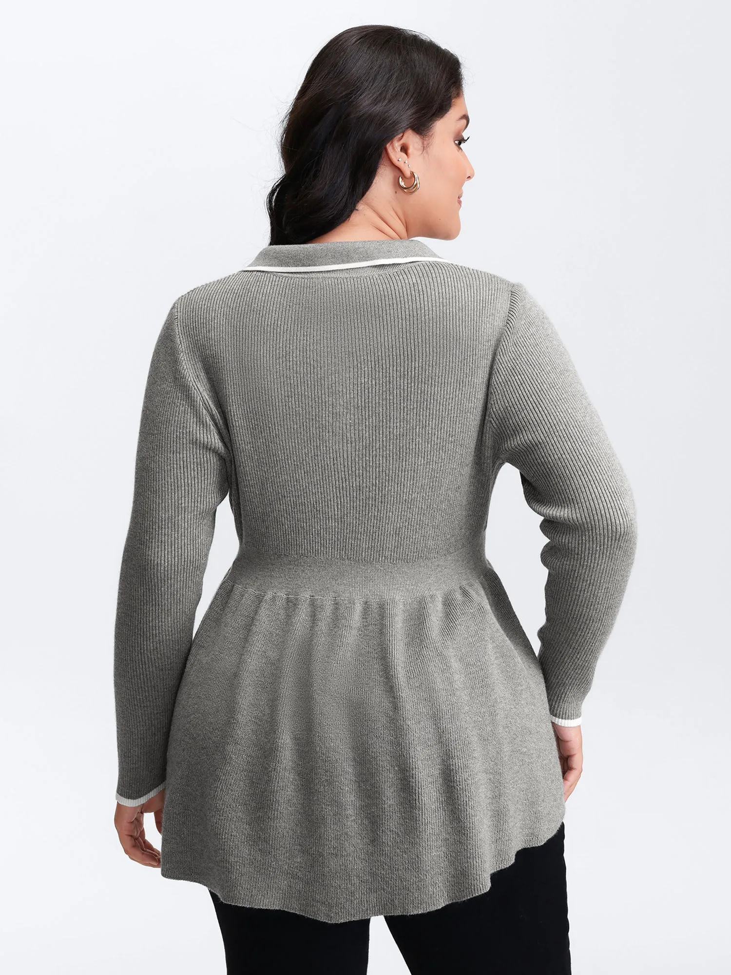 Polo Collar Cinched-Waist Flared Pullover sold by Bloomchic product image thumbnail 4