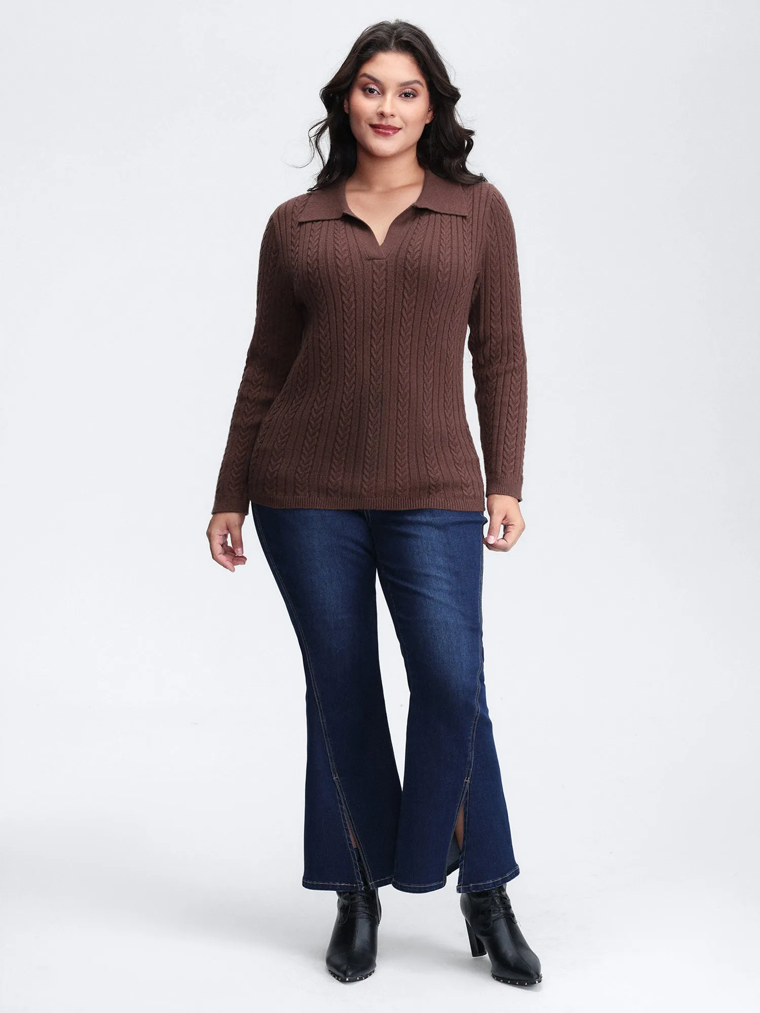 Polo Collar Textured Fitted Pullover sold by Bloomchic product image thumbnail 3