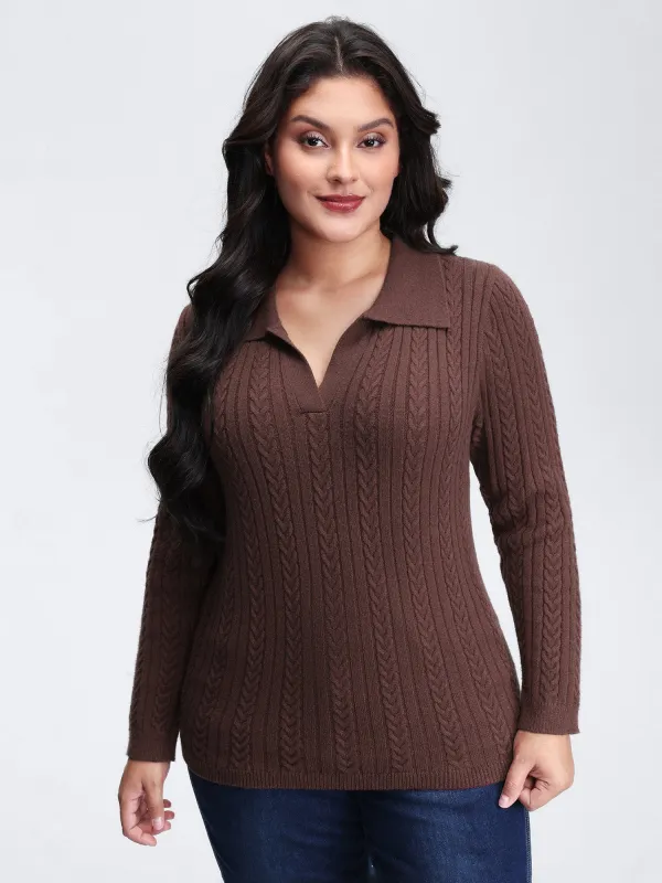 Polo Collar Textured Fitted Pullover sold by Bloomchic