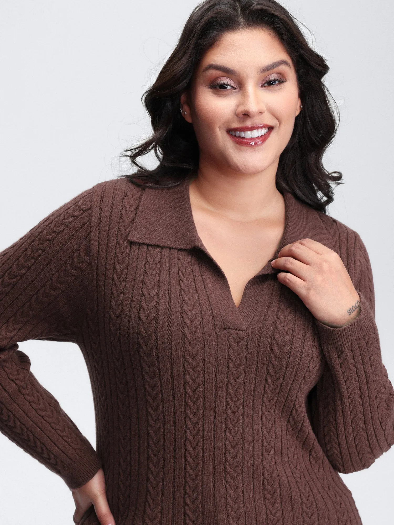 Polo Collar Textured Fitted Pullover sold by Bloomchic product image thumbnail 2