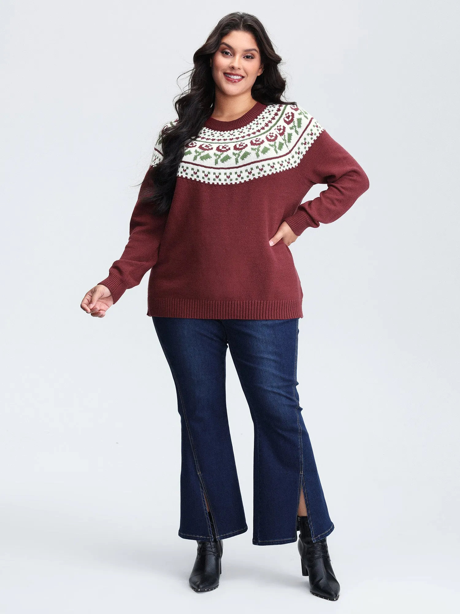 Floral Fair Isle Raglan Sleeve Pullover sold by Bloomchic product image thumbnail 3