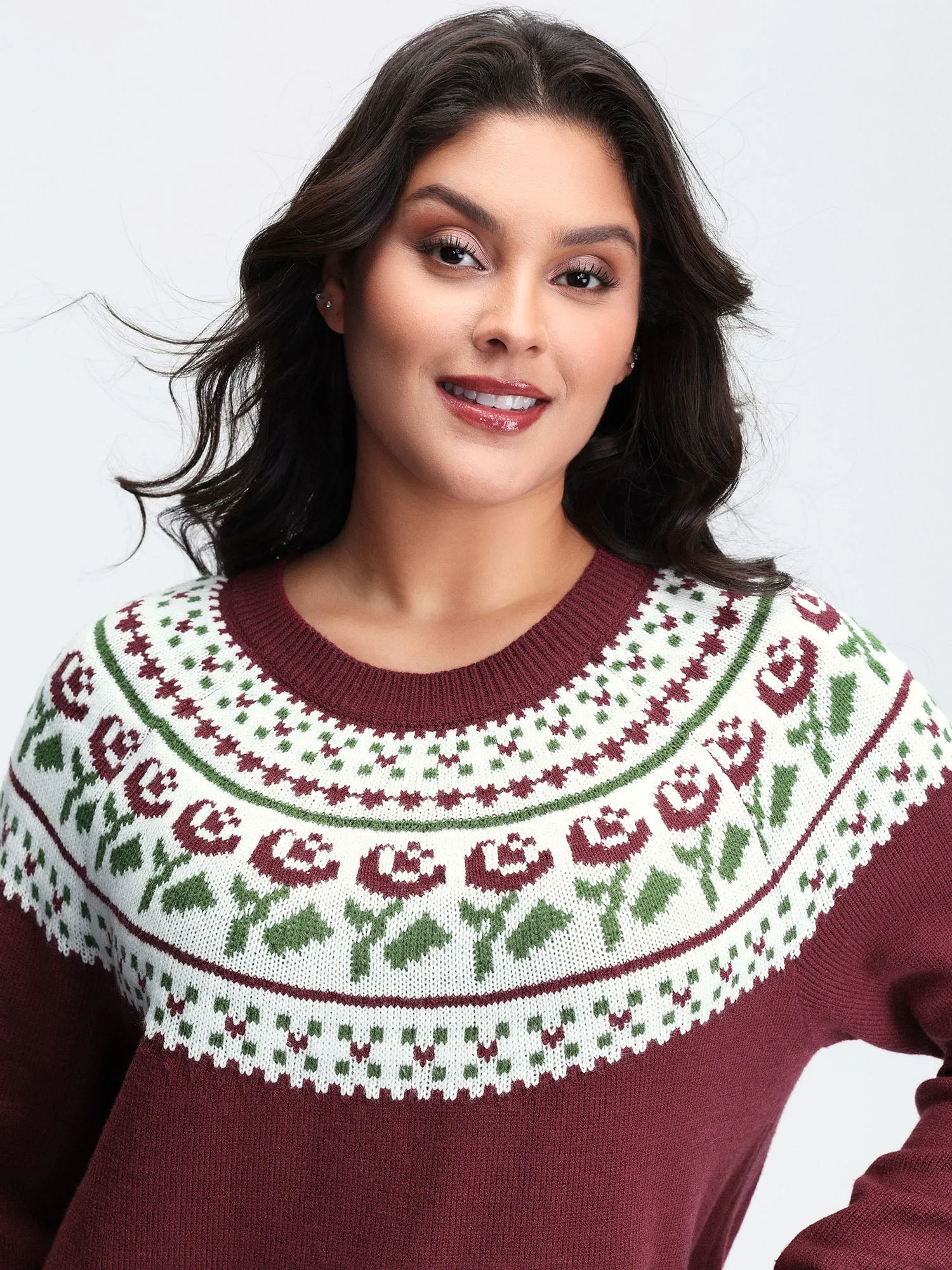 Floral Fair Isle Raglan Sleeve Pullover sold by Bloomchic product image thumbnail 2