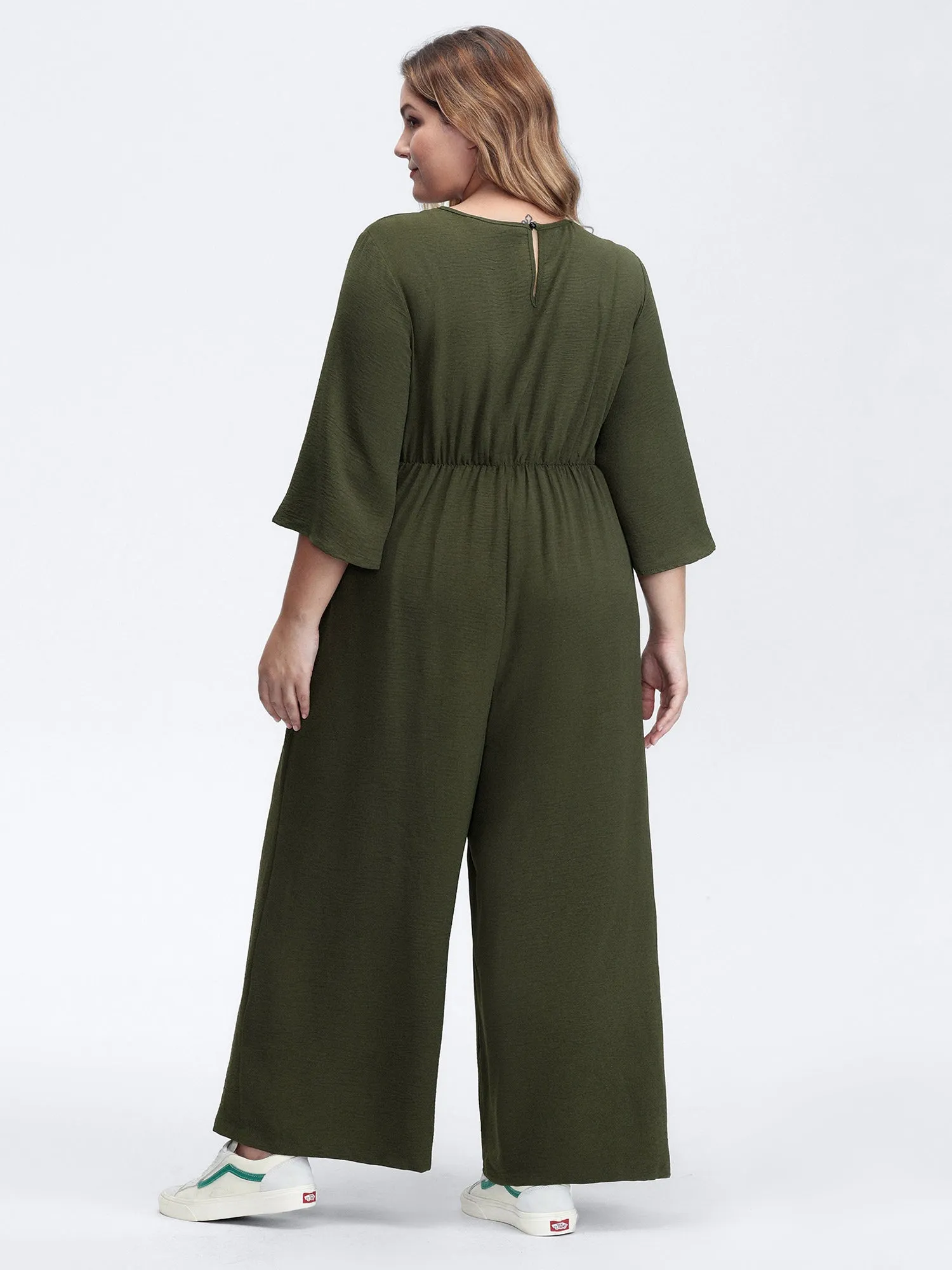 Tie-Front Three Quarter Sleeve Jumpsuit sold by Bloomchic product image thumbnail 4