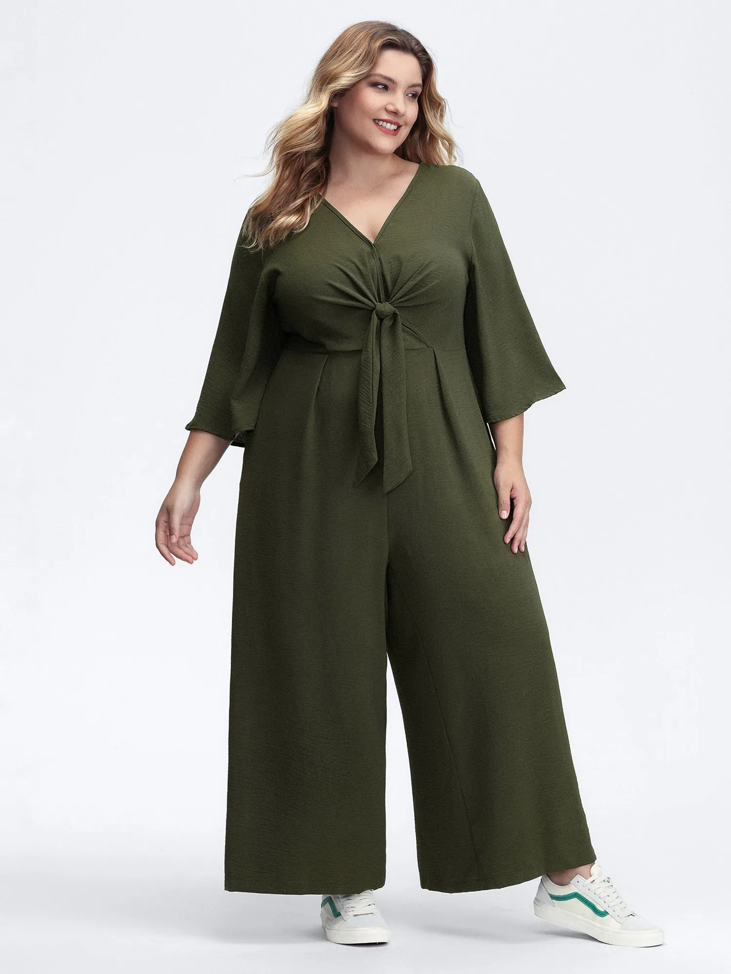 Tie-Front Three Quarter Sleeve Jumpsuit sold by Bloomchic product image thumbnail 3