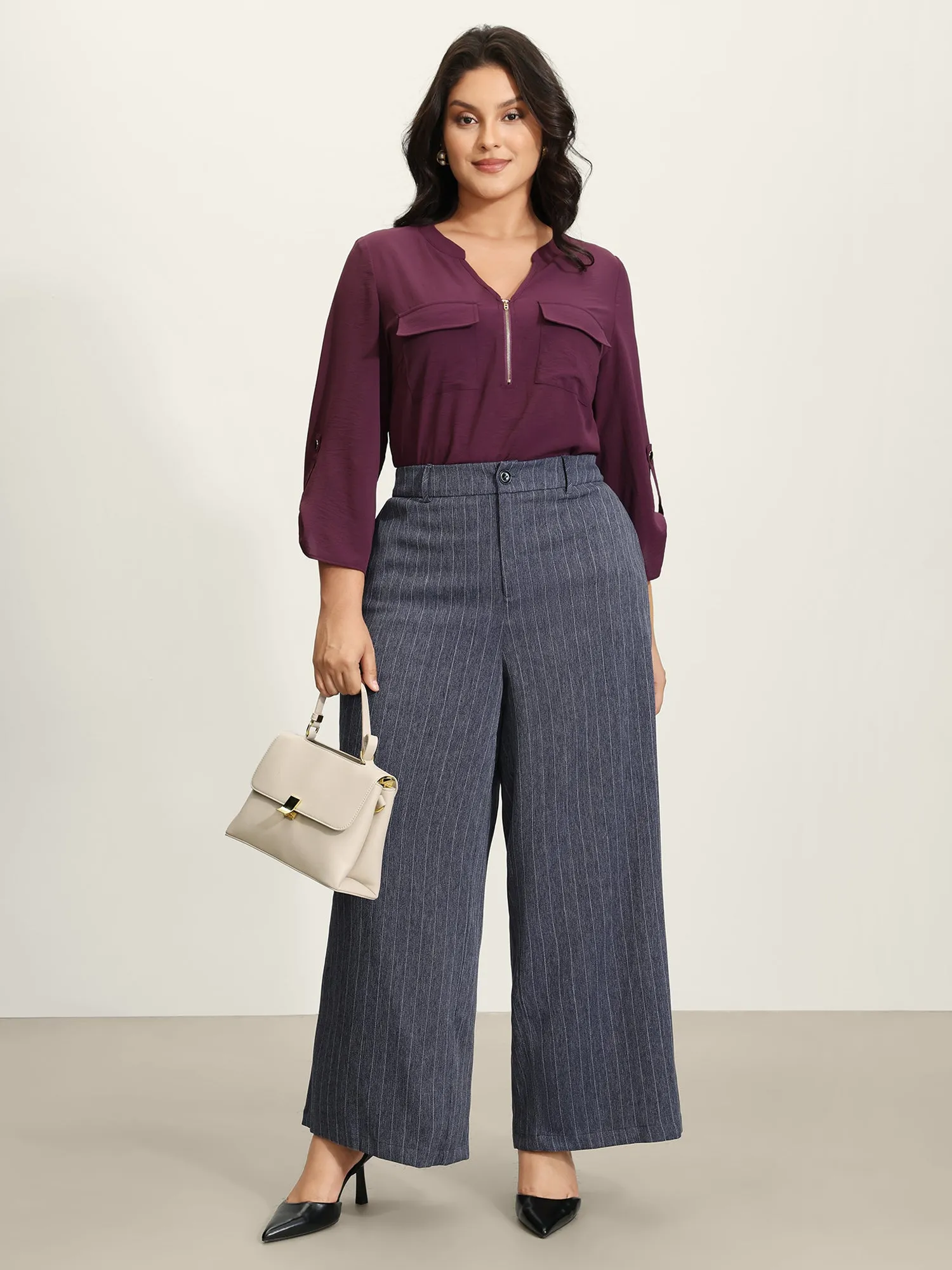 Striped Button Wide-Leg Pants sold by Bloomchic product image thumbnail 2