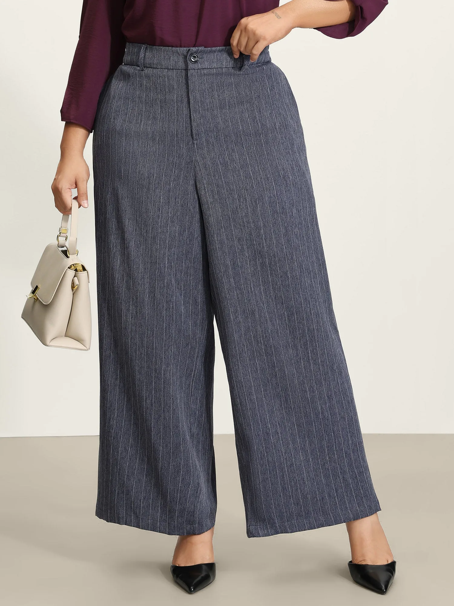 Striped Button Wide-Leg Pants sold by Bloomchic