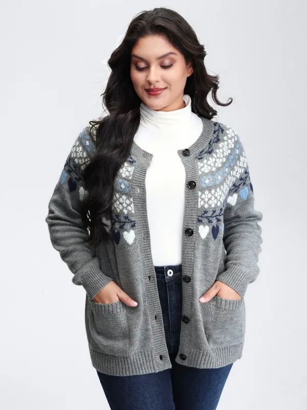 Fair Isle Patch Pockets Knit Cardigan sold by Bloomchic