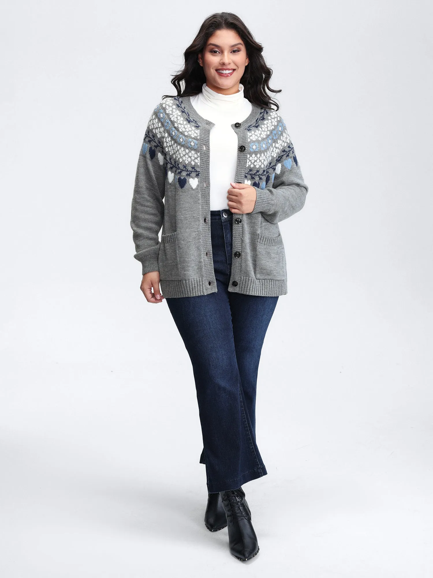 Fair Isle Patch Pockets Knit Cardigan sold by Bloomchic product image thumbnail 3