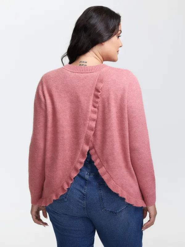 Ruffled Overlap Split Back Pullover sold by Bloomchic