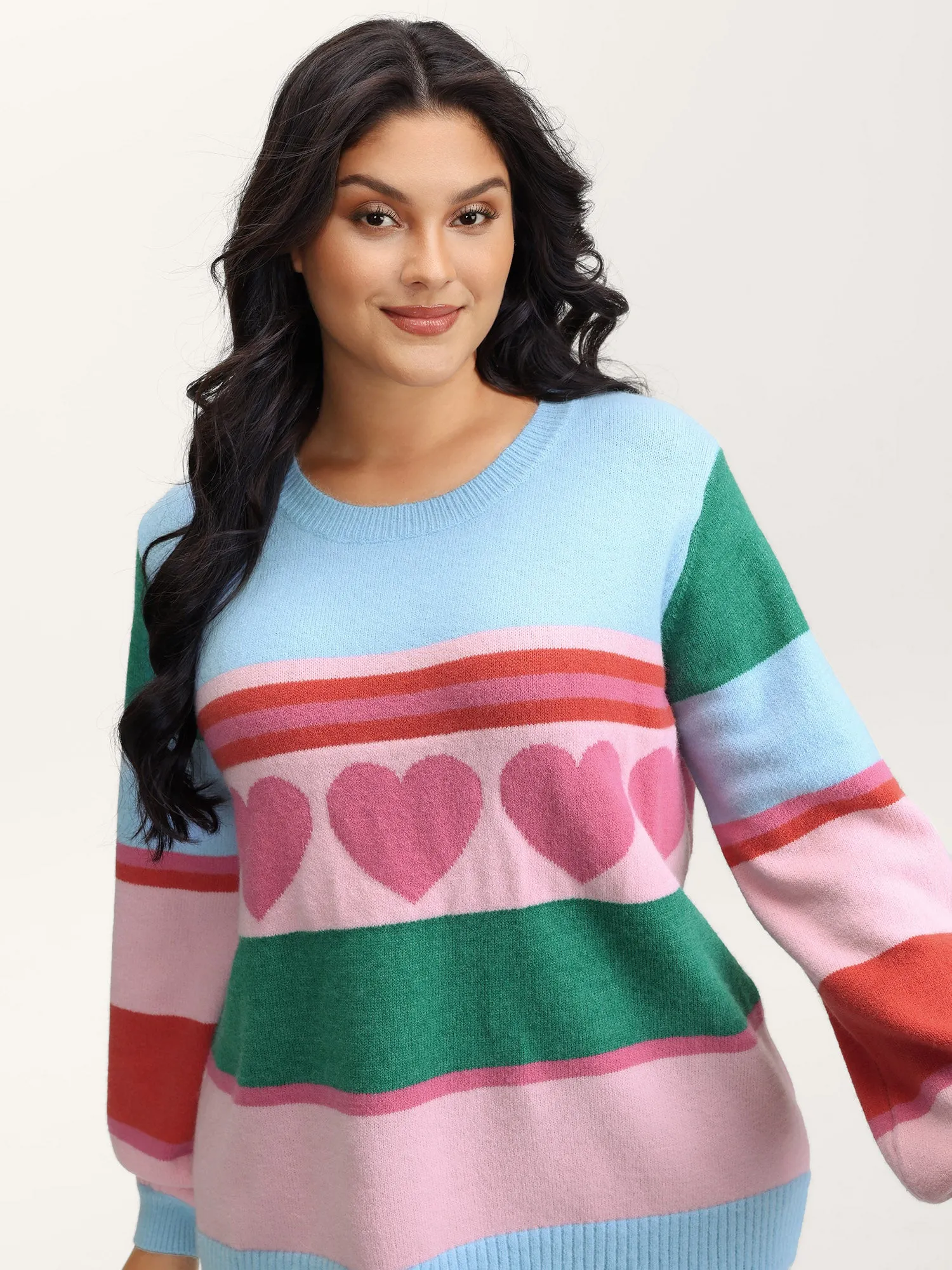 Heart Striped Print Jacquard Colorful Pullover sold by Bloomchic product image thumbnail 2