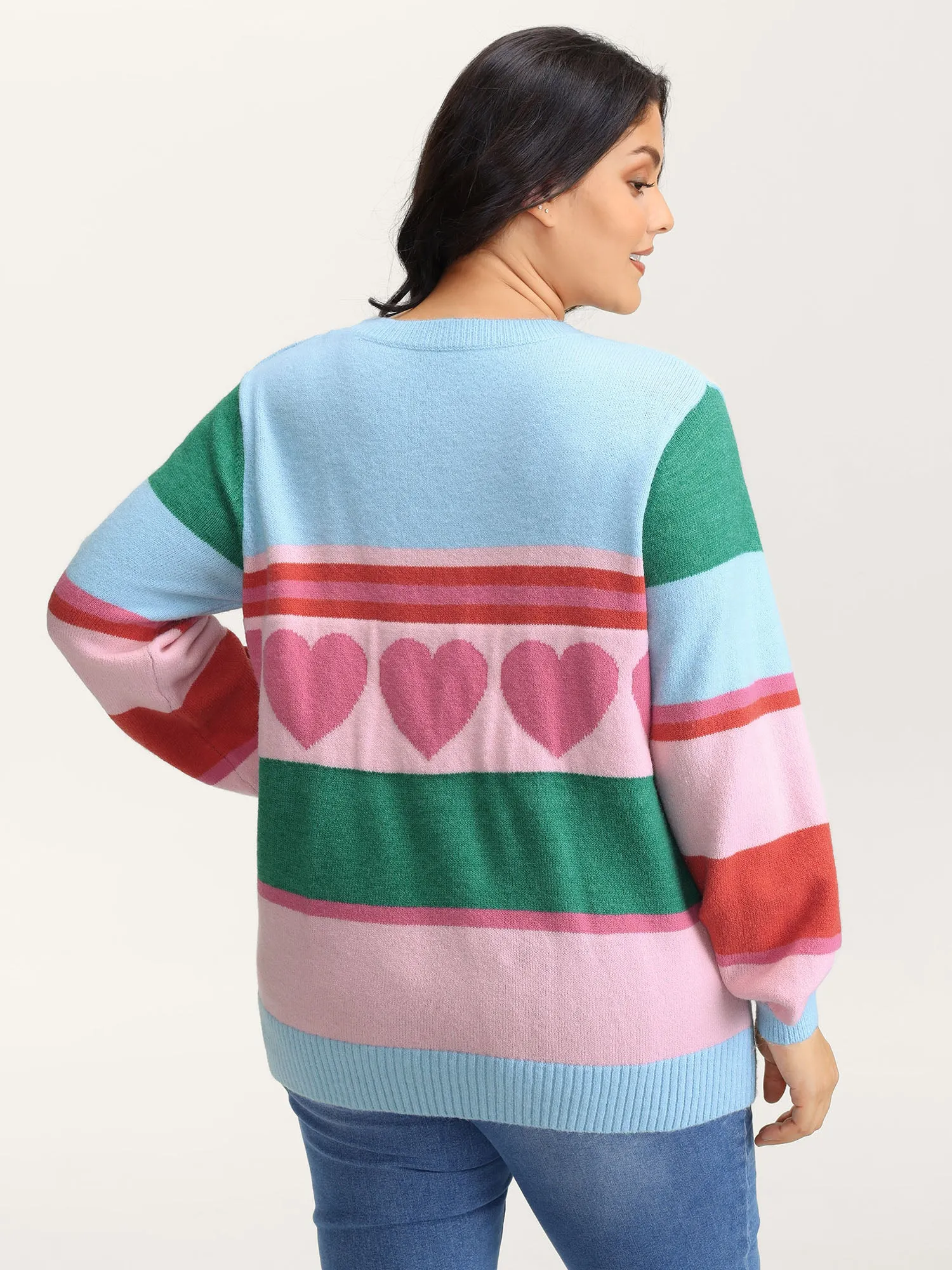 Heart Striped Print Jacquard Colorful Pullover sold by Bloomchic product image thumbnail 4