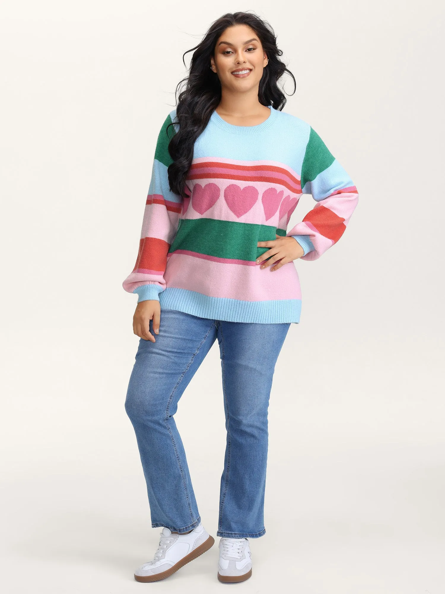 Heart Striped Print Jacquard Colorful Pullover sold by Bloomchic product image thumbnail 3