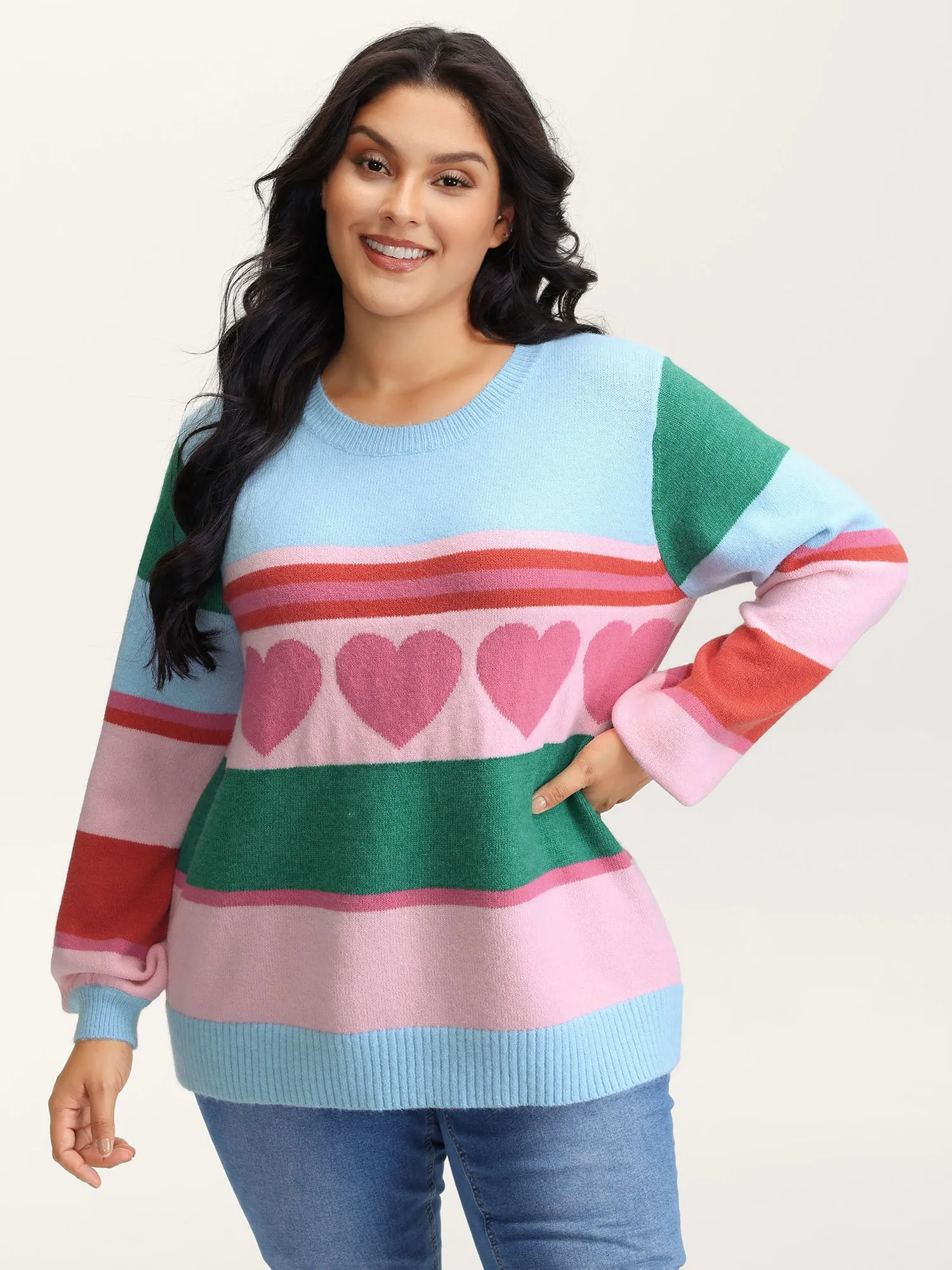 Heart Striped Print Jacquard Colorful Pullover sold by Bloomchic