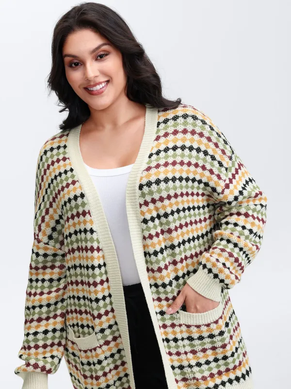 Colorful Dots Open-Front Pockets Knit Cardigan sold by Bloomchic