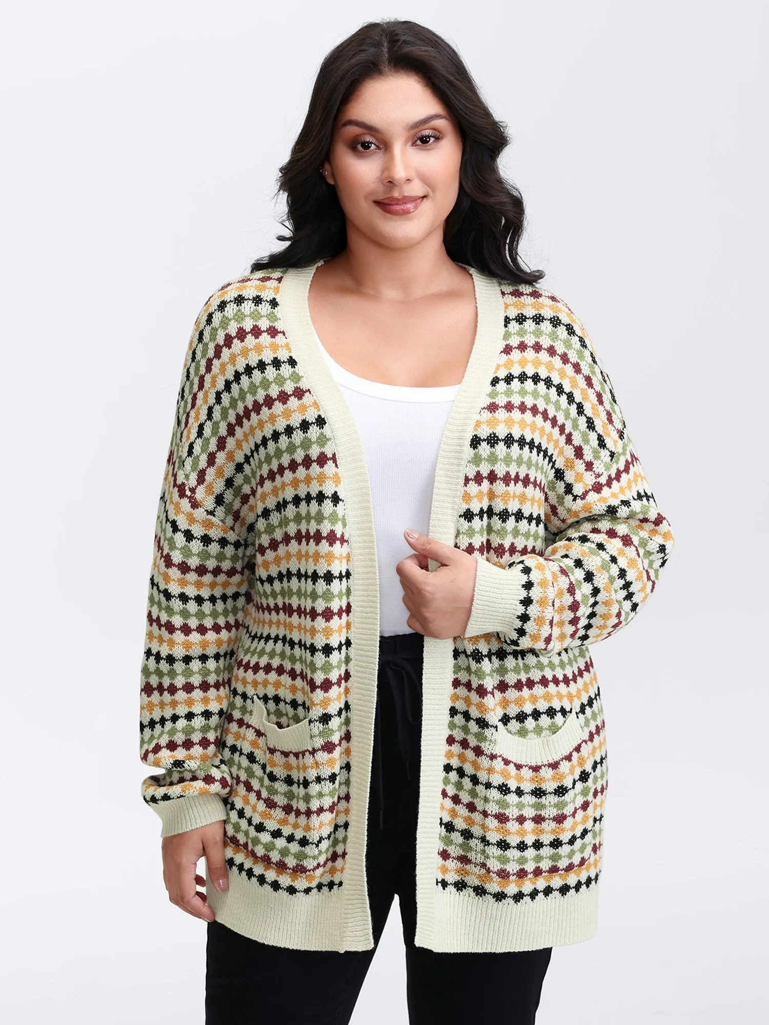 Colorful Dots Open-Front Pockets Knit Cardigan sold by Bloomchic product image thumbnail 2