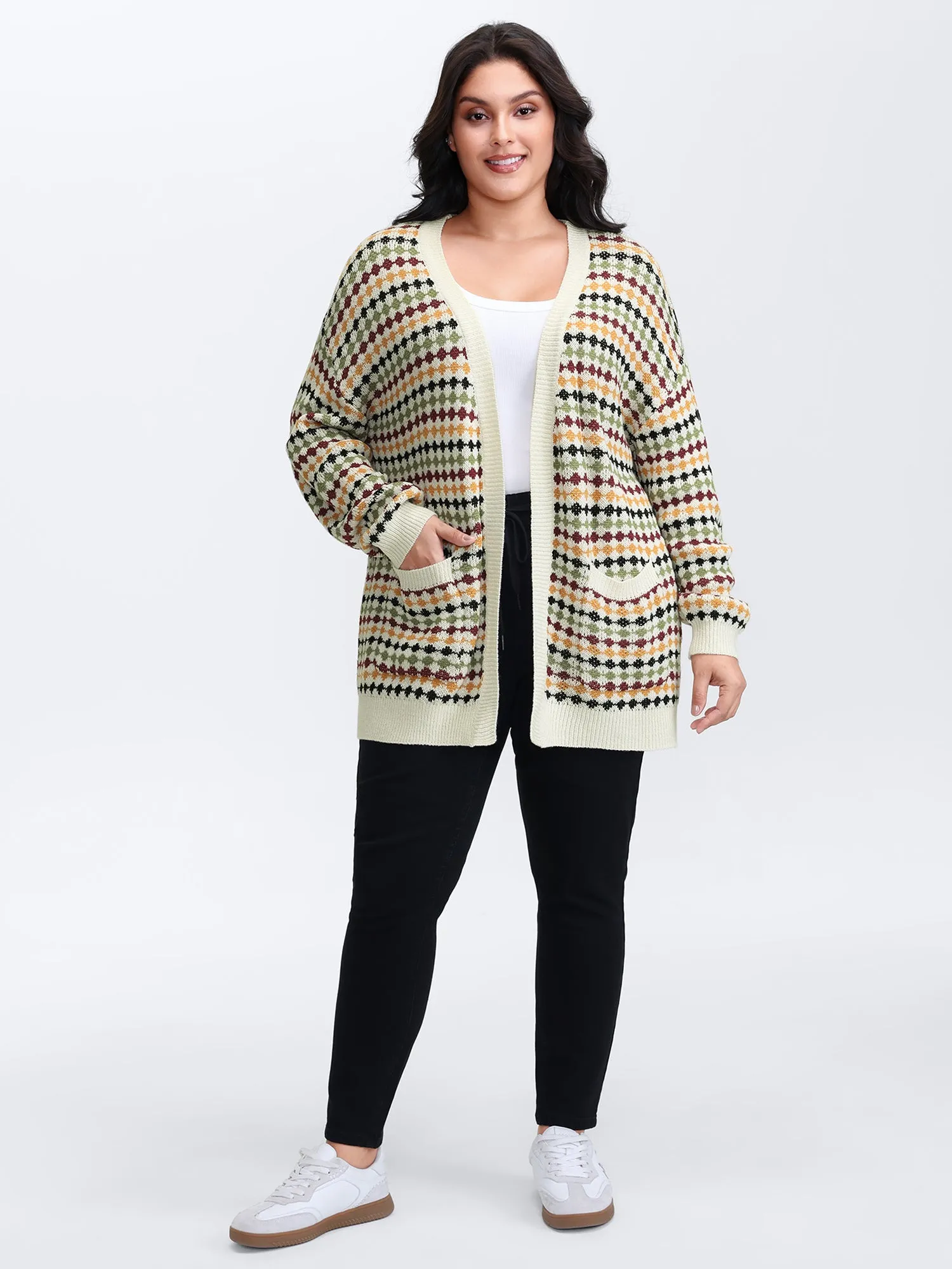 Colorful Dots Open-Front Pockets Knit Cardigan sold by Bloomchic product image thumbnail 3
