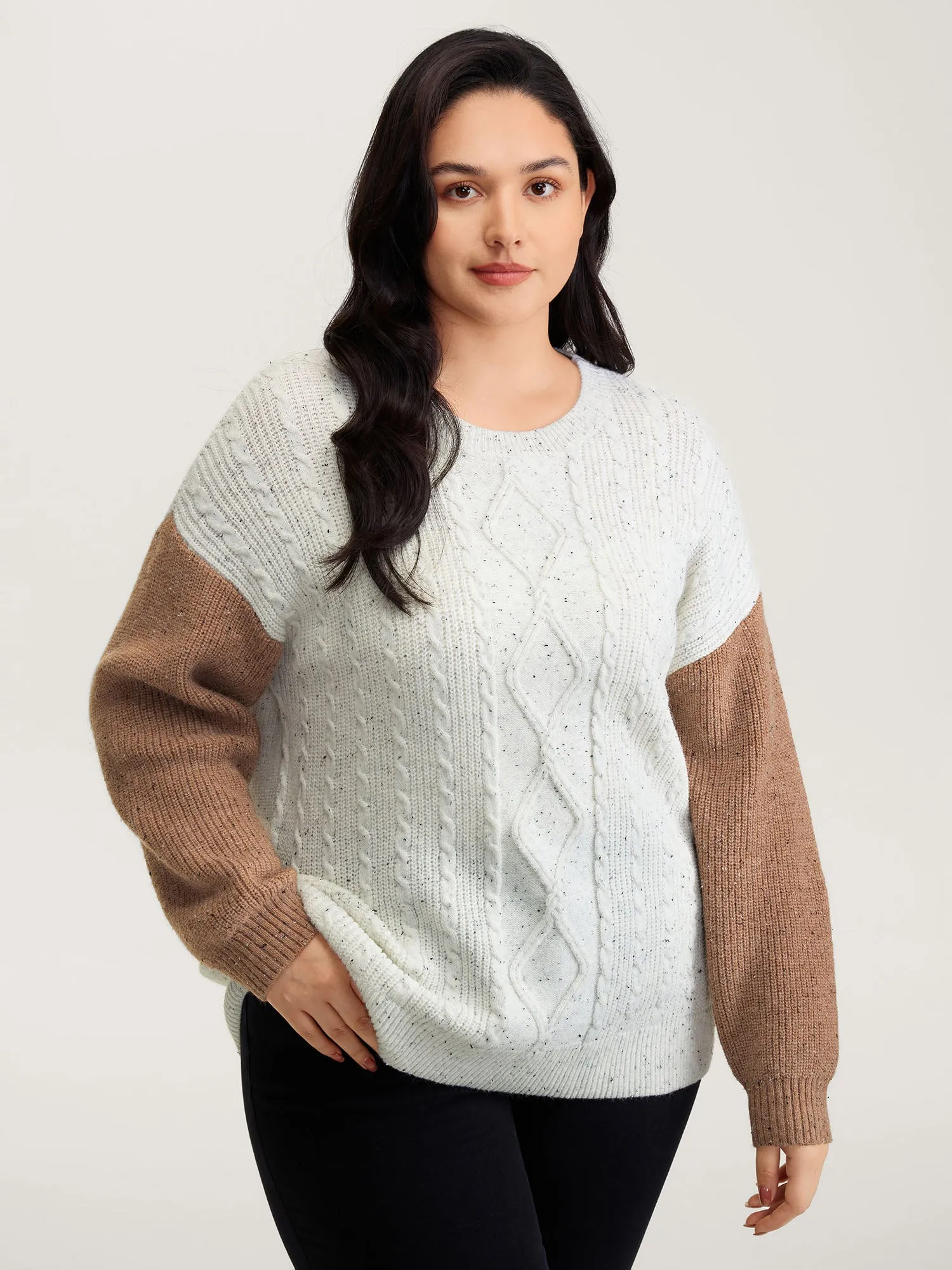 Textured Color Contrast Sleeve Pullover sold by Bloomchic