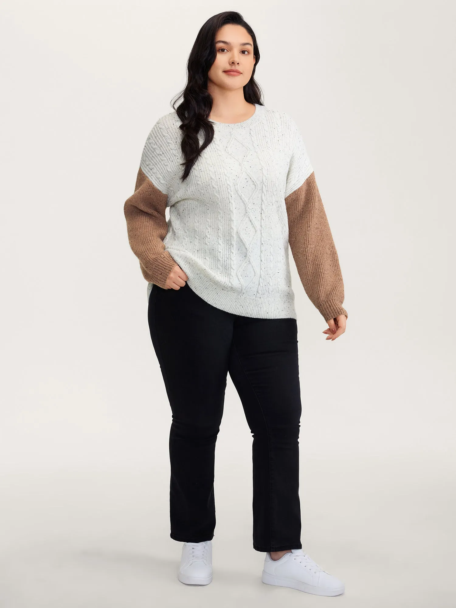 Textured Color Contrast Sleeve Pullover sold by Bloomchic product image thumbnail 3