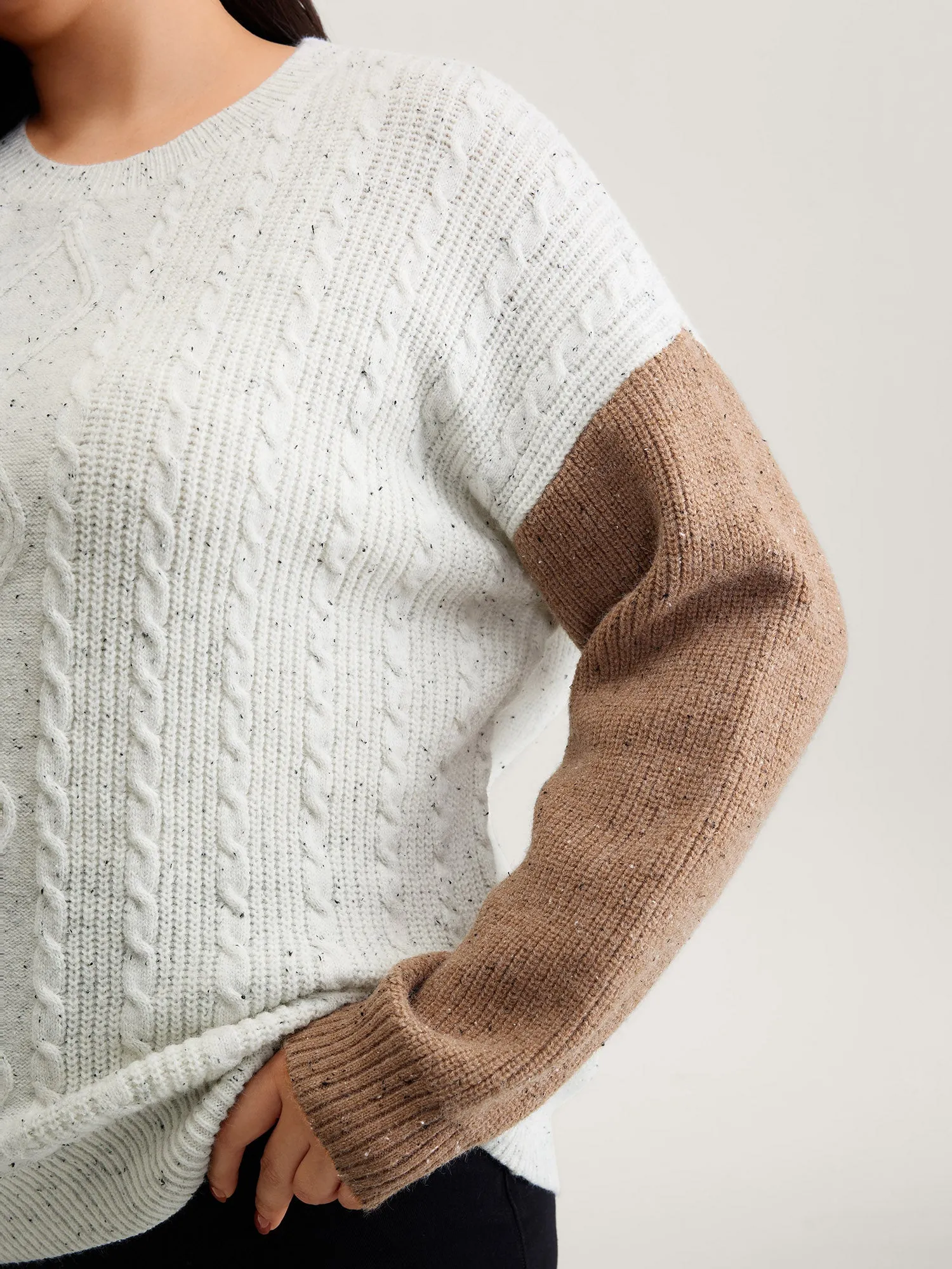 Textured Color Contrast Sleeve Pullover sold by Bloomchic product image thumbnail 2