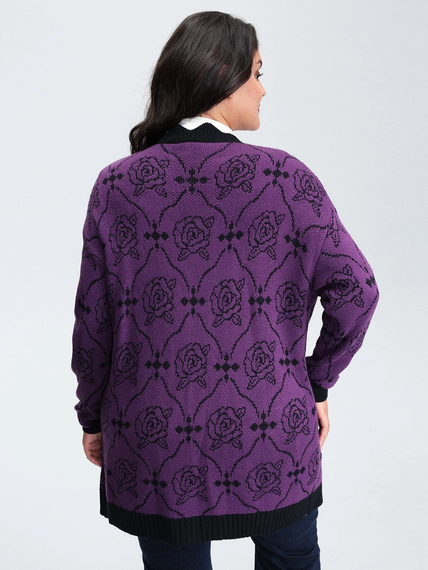 Floral Pattern Scalloped Collar Knit Cardigan sold by Bloomchic product image thumbnail 5