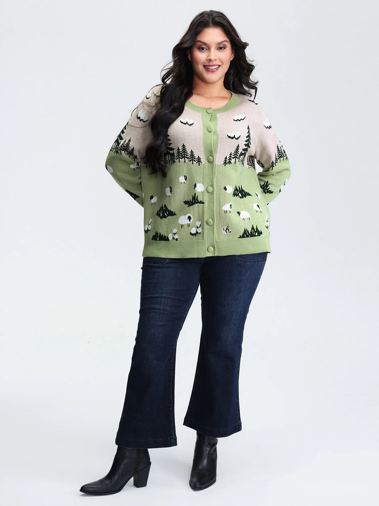 Meadow Pattern Jacquard Button Knit Cardigan sold by Bloomchic product image thumbnail 3