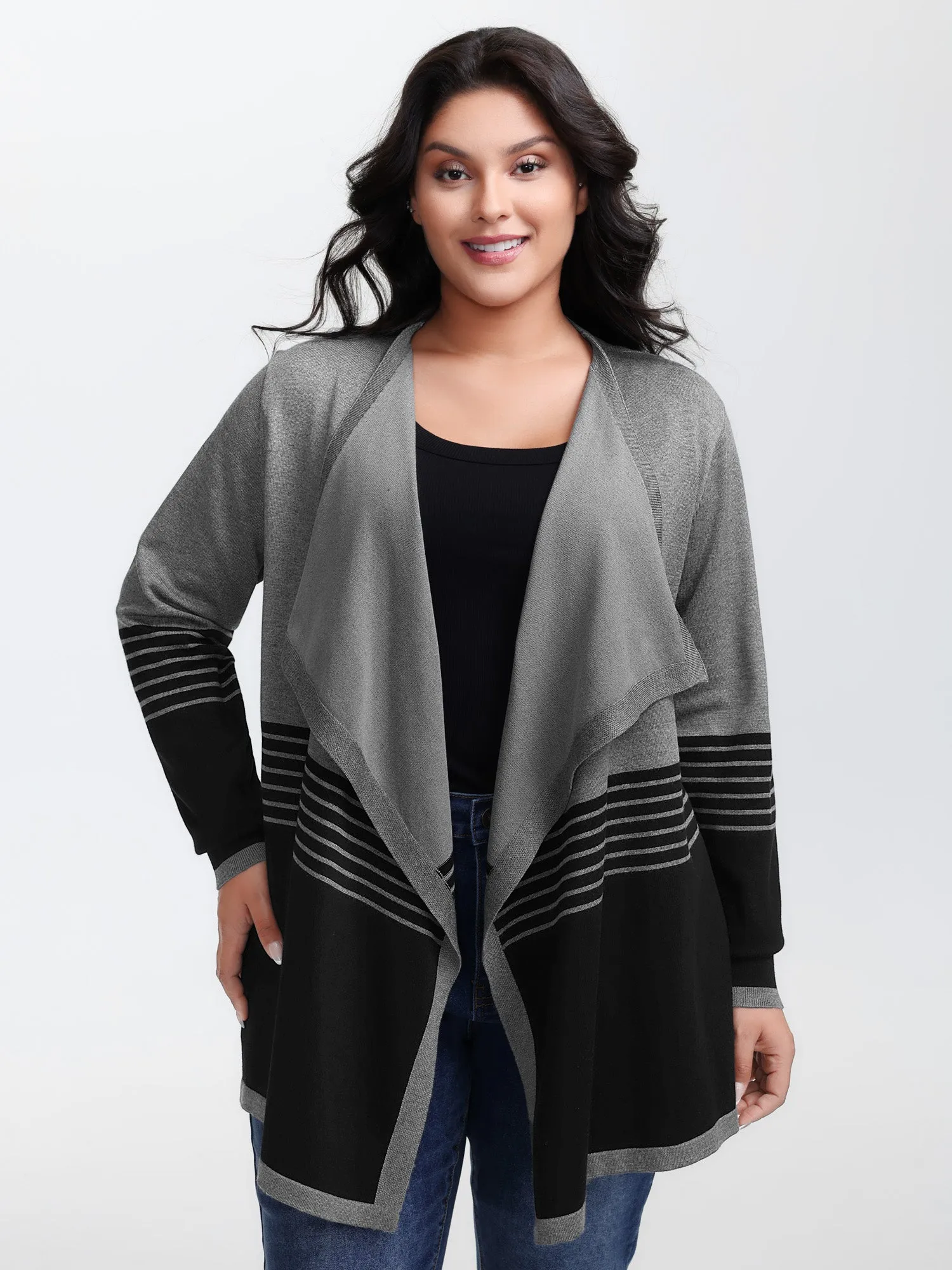 Supersoft Stripes Asymmetrical Collar Knit Cardigan sold by Bloomchic