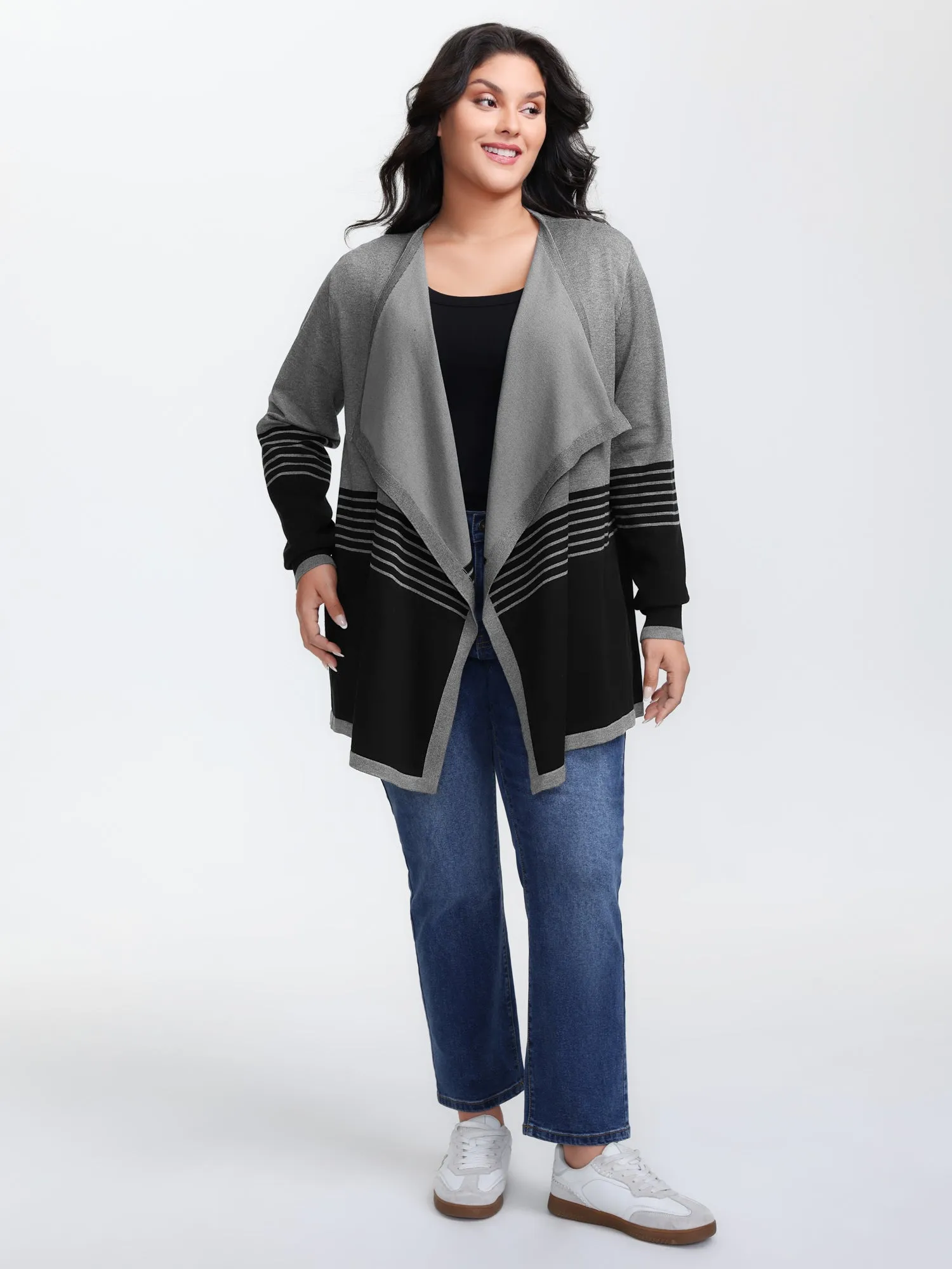 Supersoft Stripes Asymmetrical Collar Knit Cardigan sold by Bloomchic product image thumbnail 3