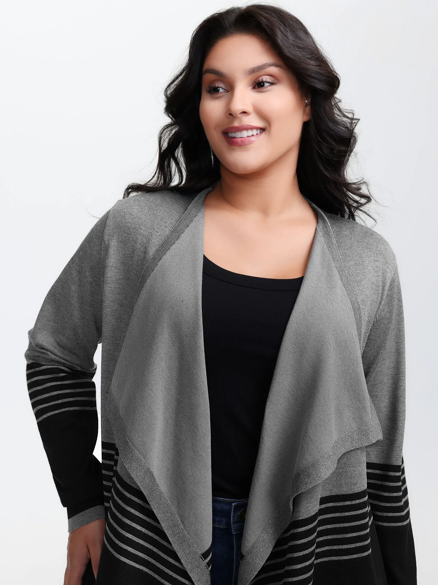 Supersoft Stripes Asymmetrical Collar Knit Cardigan sold by Bloomchic product image thumbnail 2