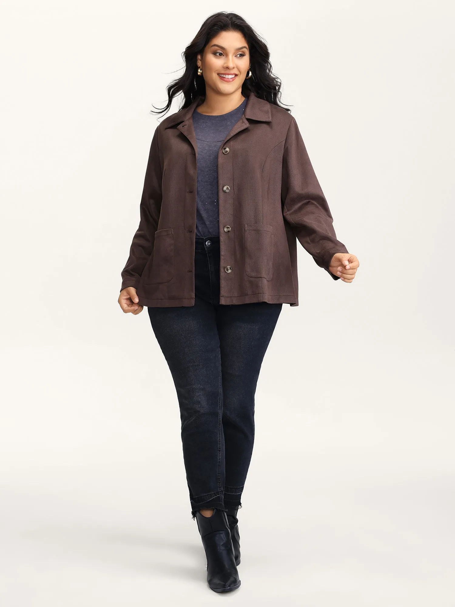 Suede Lined Button-Down Jacket sold by Bloomchic product image thumbnail 3