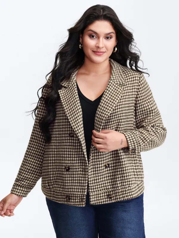 Houndstooth Fleece Pockets Button Jacket sold by Bloomchic