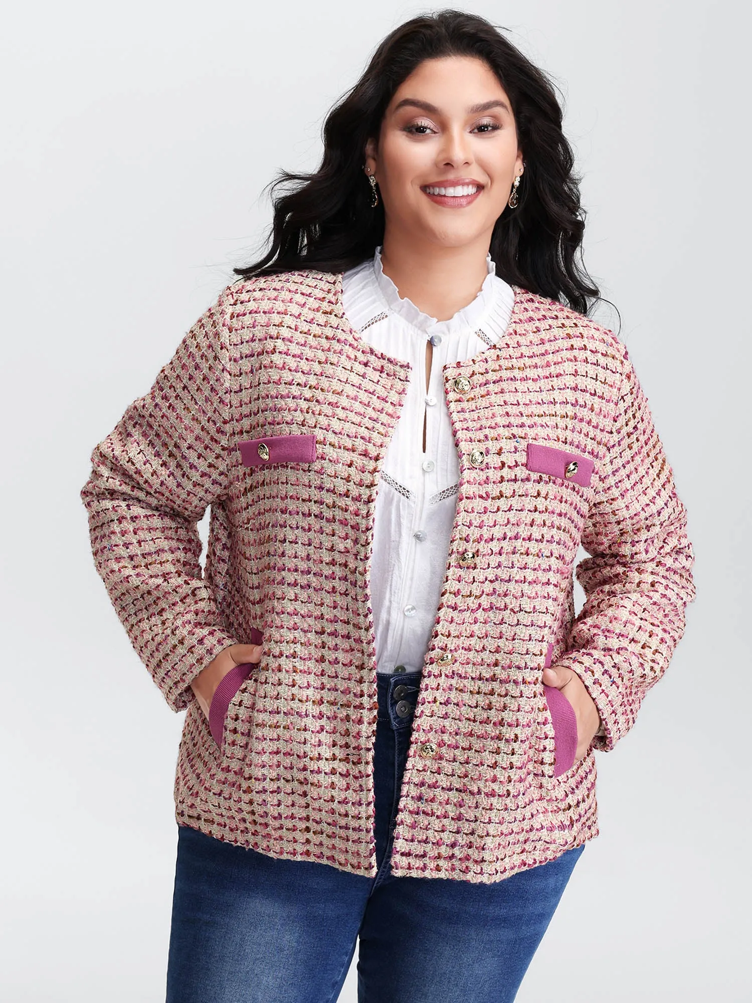 Tweed Lined Color Contrast Pockets Jacket sold by Bloomchic