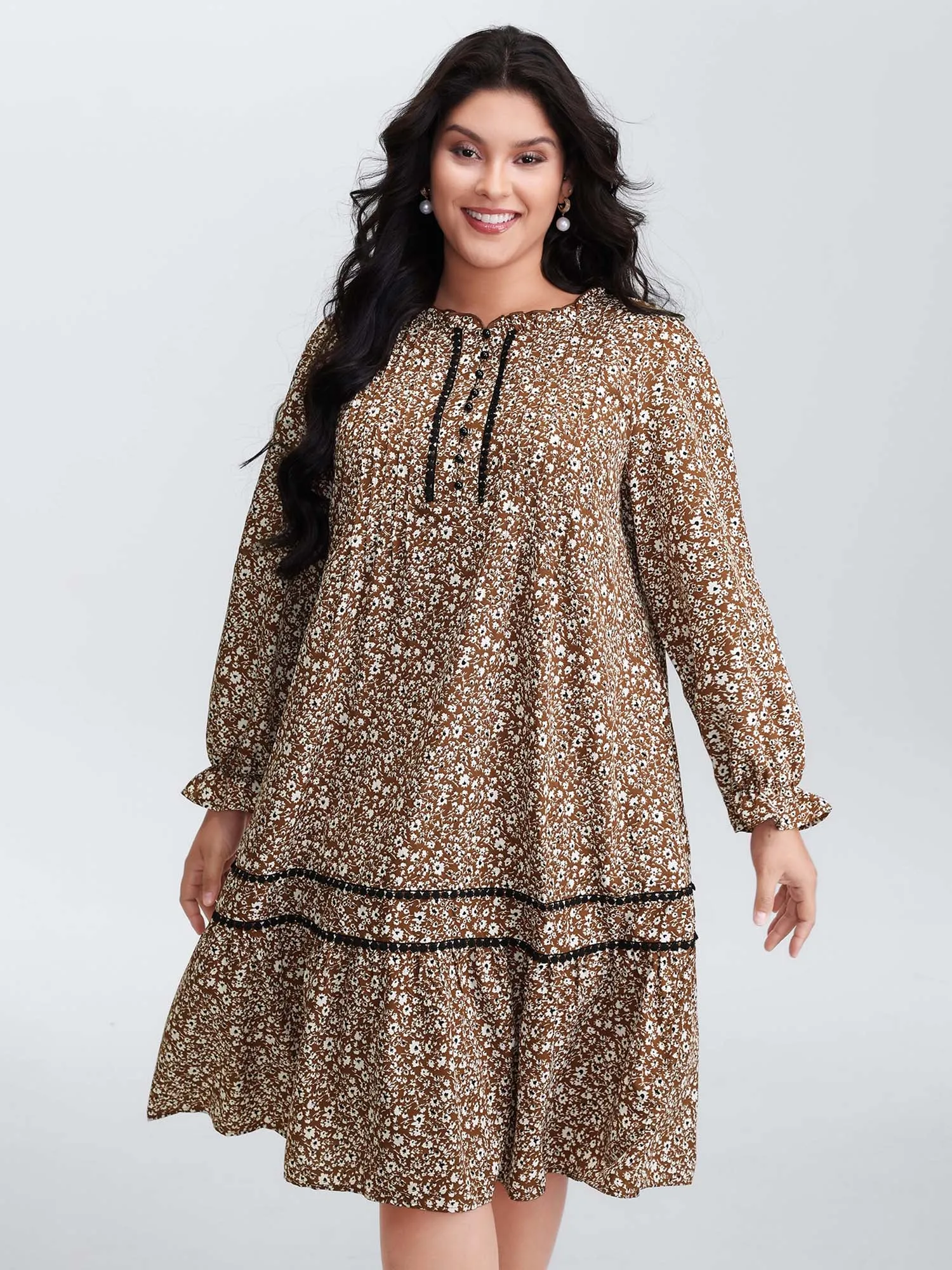 Toothpick Pleat Contrast Placket Midi Dress sold by Bloomchic