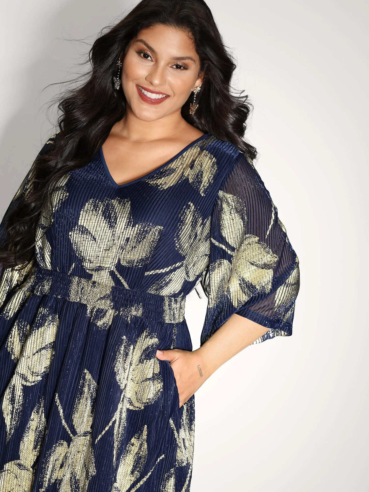 Hot Stamped Fall Leaf Shirred Mini Dress sold by Bloomchic product image thumbnail 2