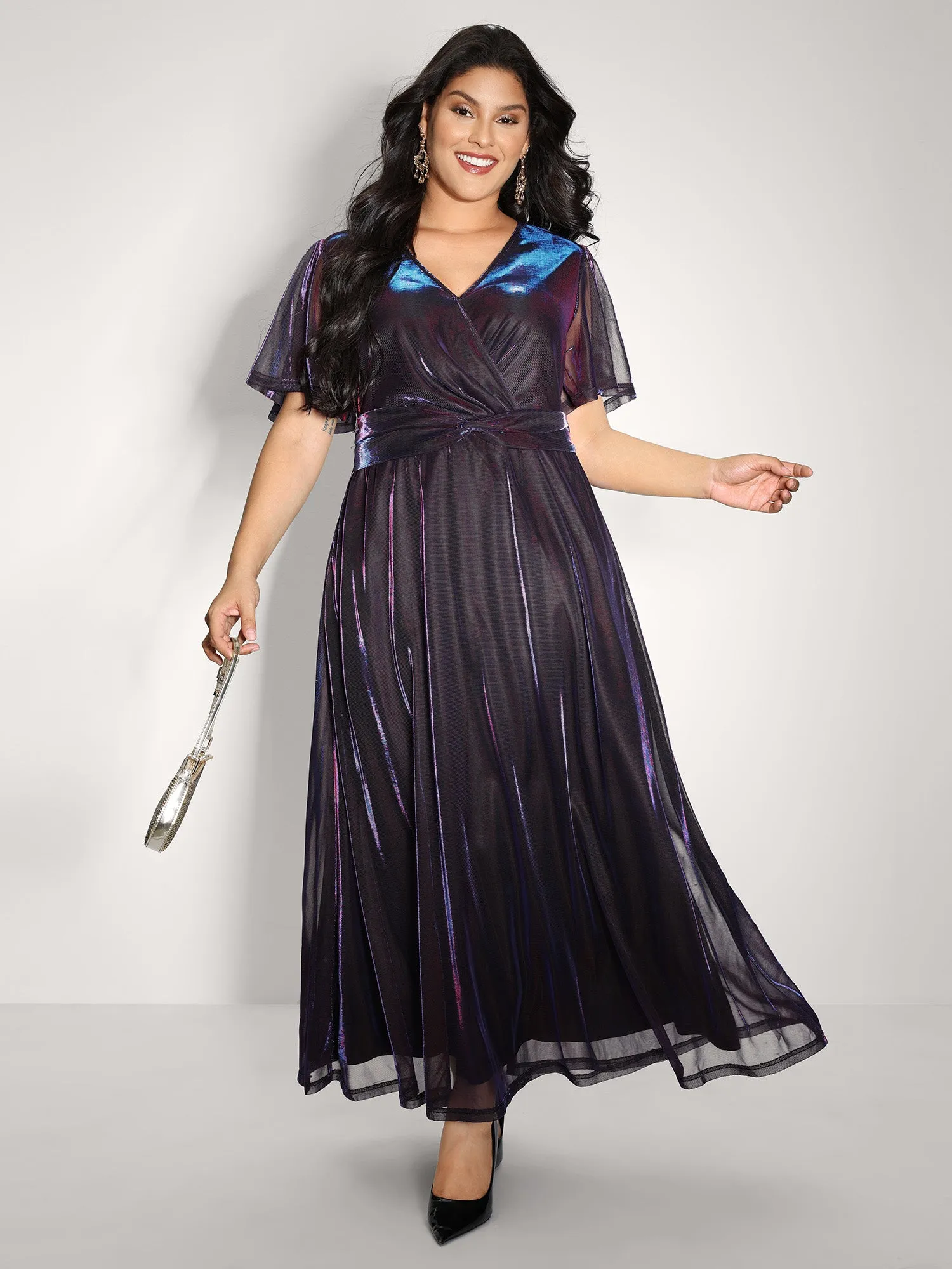 Shimmery Lined Shirred Waist Pockets Maxi Dress sold by Bloomchic