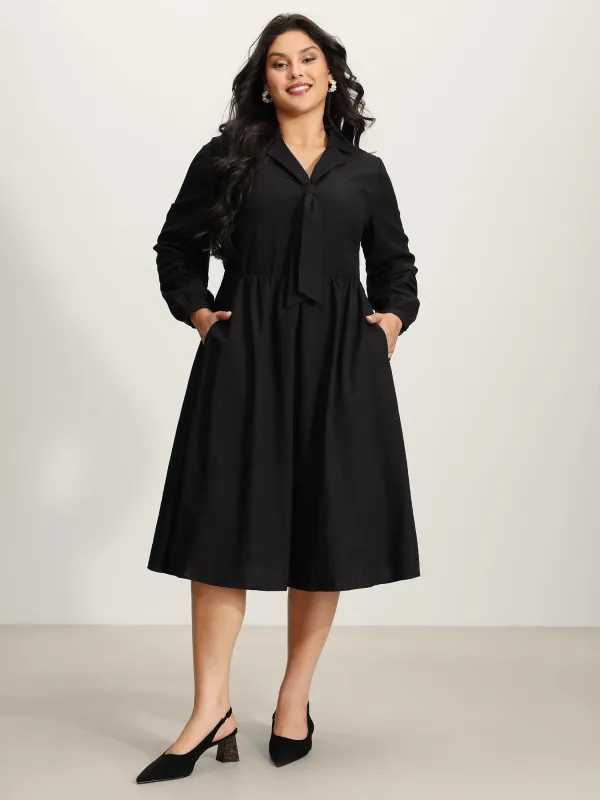 Blazer Collar Pleated Sleeve Rayon Midi Dress sold by Bloomchic