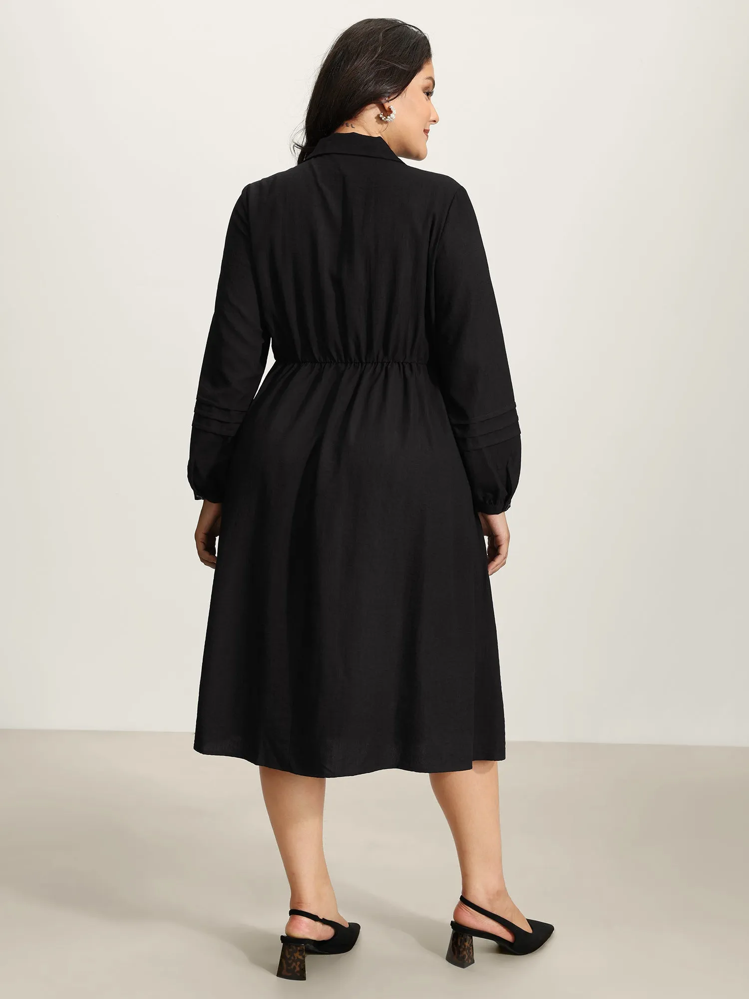 Blazer Collar Pleated Sleeve Rayon Midi Dress sold by Bloomchic product image thumbnail 4