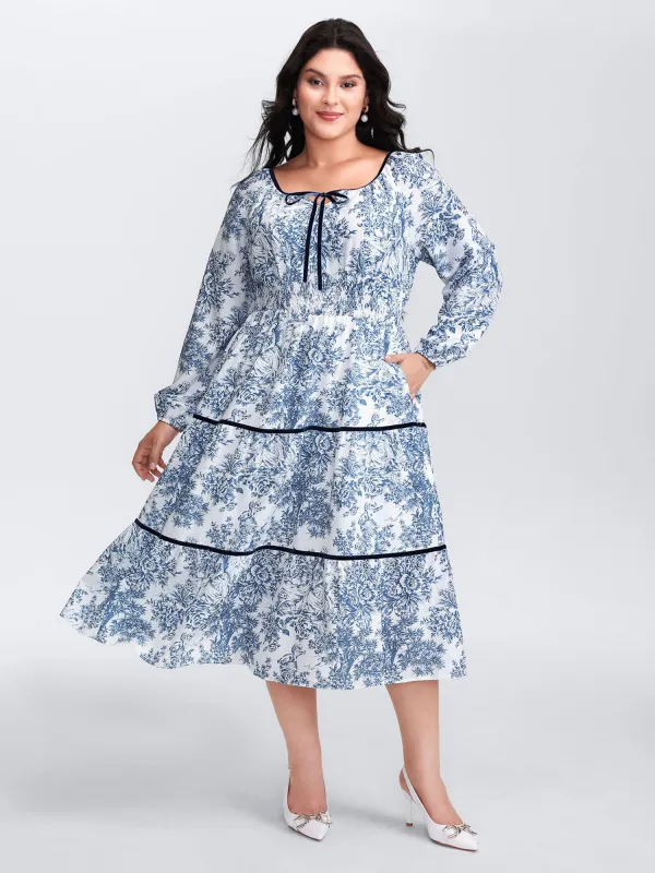 Toile de Jouy Neck-Tie Midi Dress sold by Bloomchic