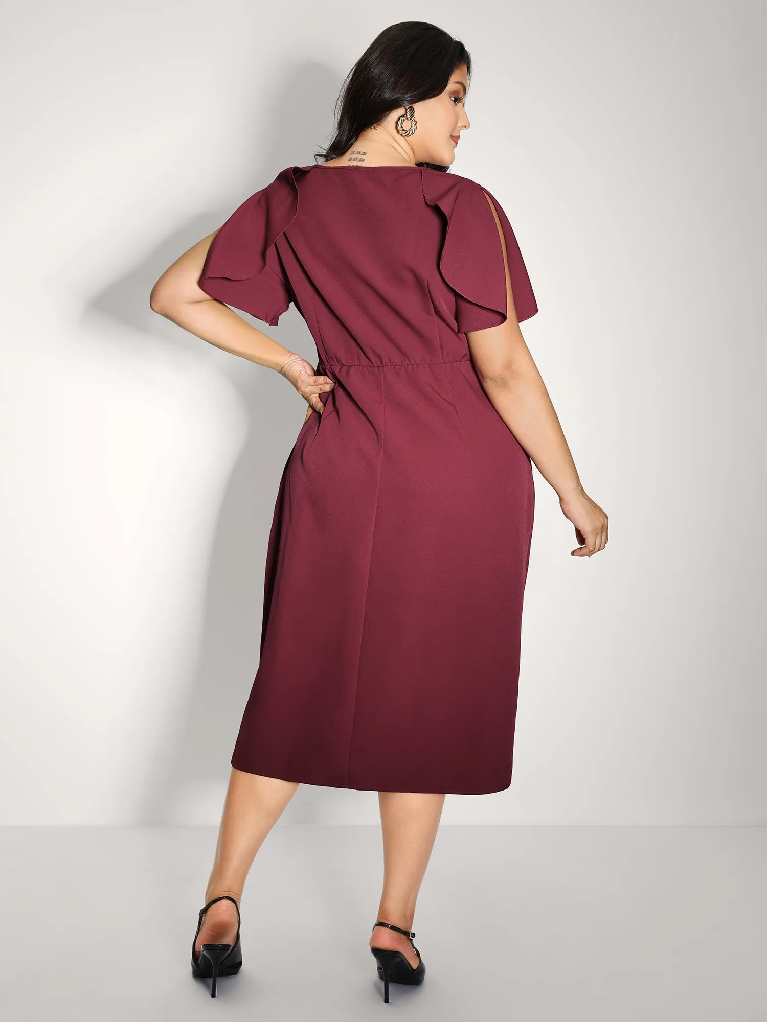 Wrap Hem Petal Sleeve Midi Dress sold by Bloomchic product image thumbnail 4