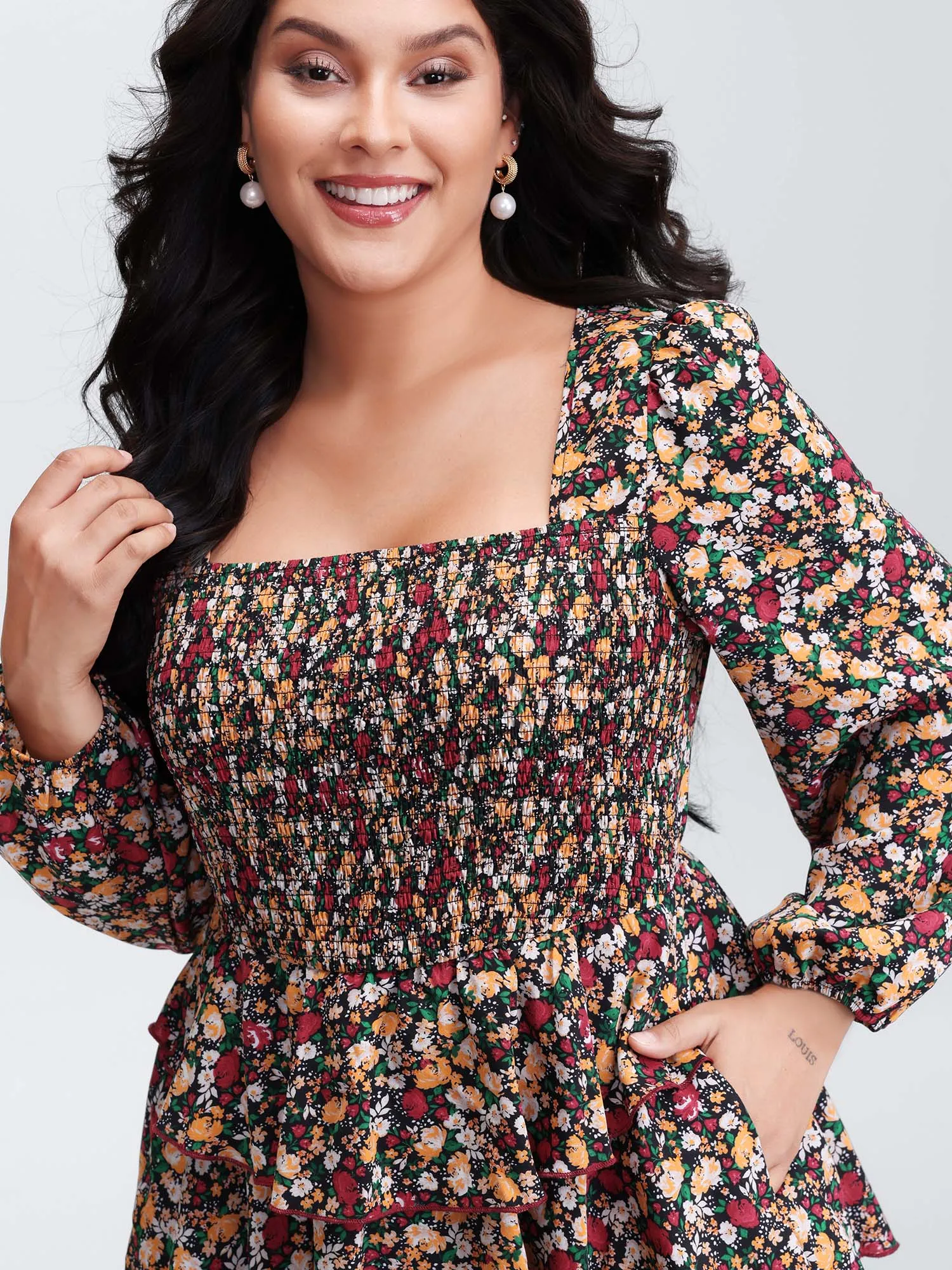 Floral Shirred Layered Skirt Mini Dress sold by Bloomchic product image thumbnail 2