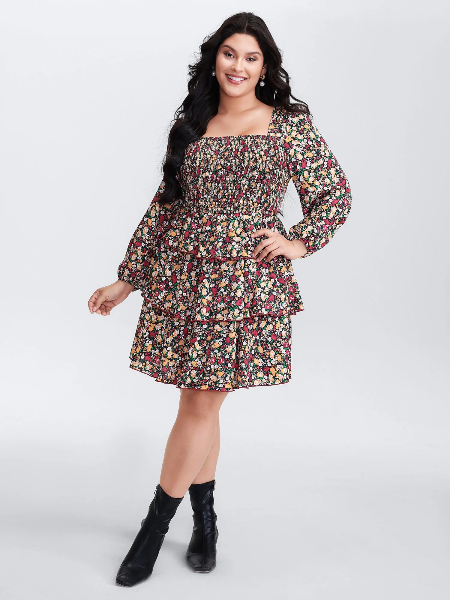 Floral Shirred Layered Skirt Mini Dress sold by Bloomchic product image thumbnail 3