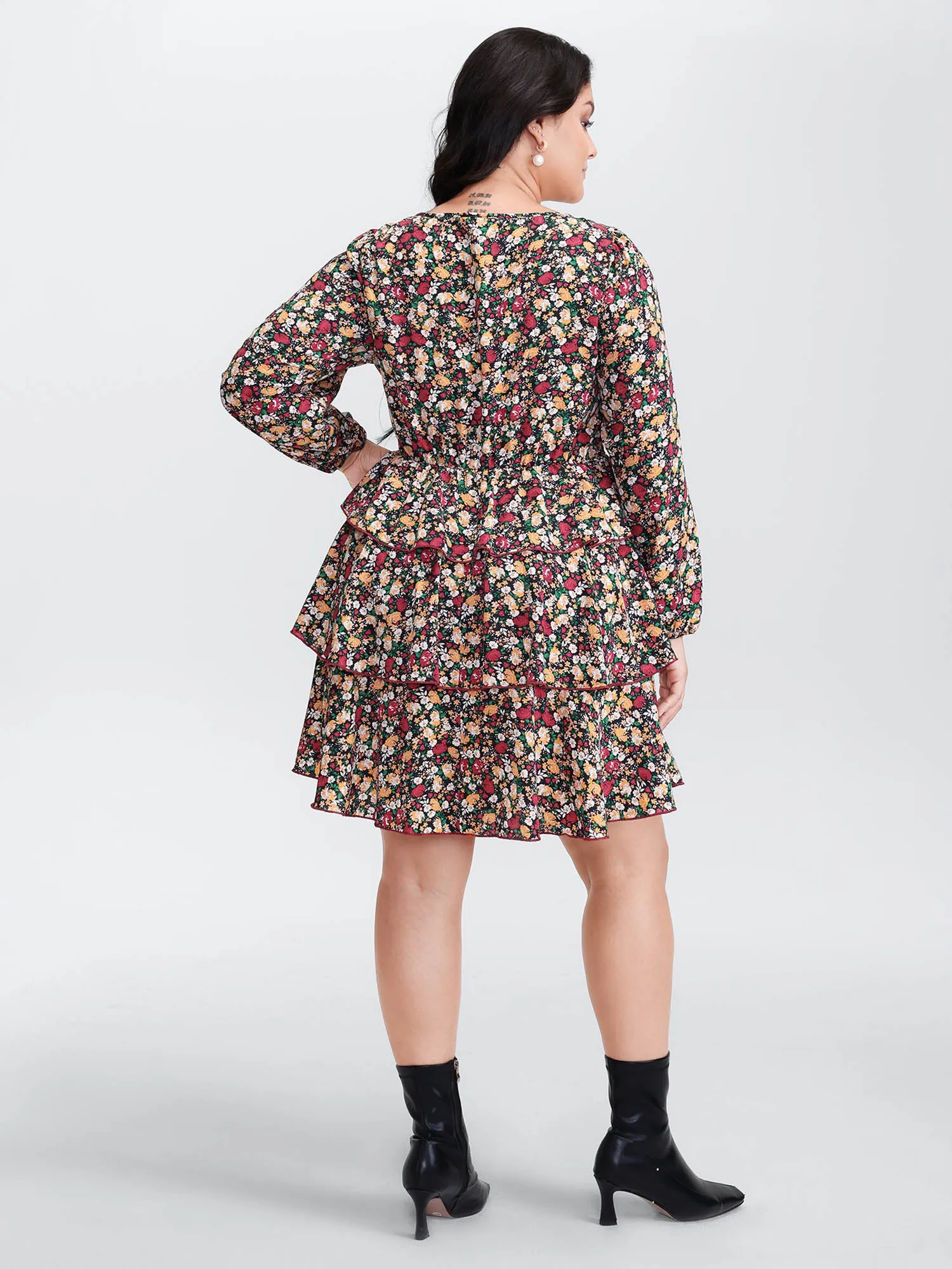 Floral Shirred Layered Skirt Mini Dress sold by Bloomchic product image thumbnail 5
