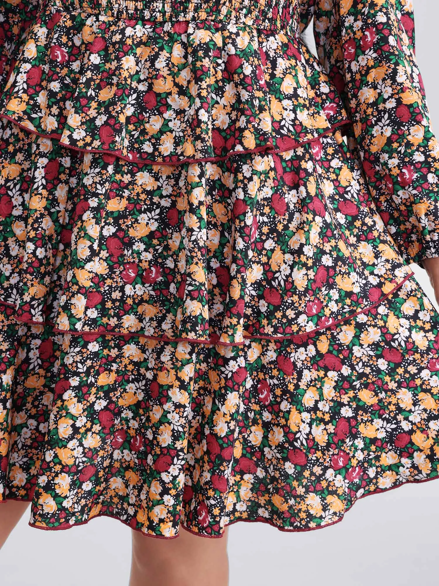 Floral Shirred Layered Skirt Mini Dress sold by Bloomchic product image thumbnail 4