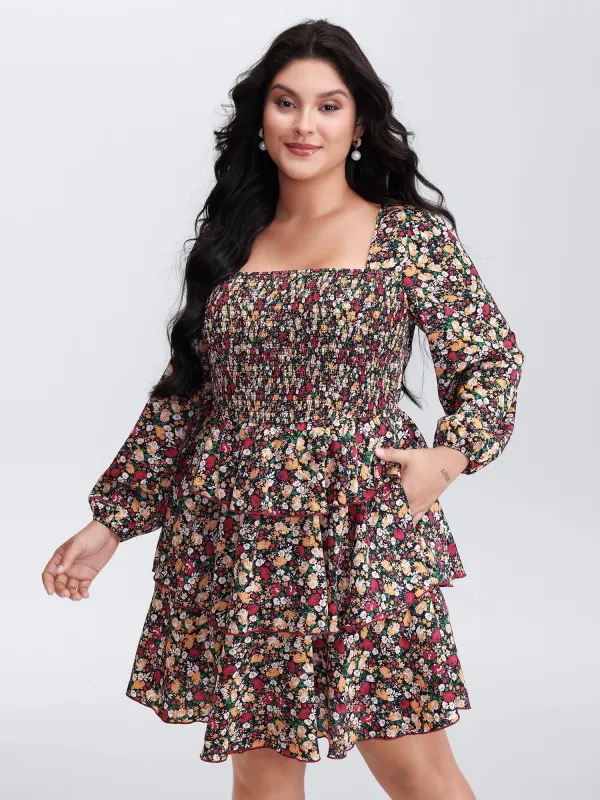 Floral Shirred Layered Skirt Mini Dress sold by Bloomchic