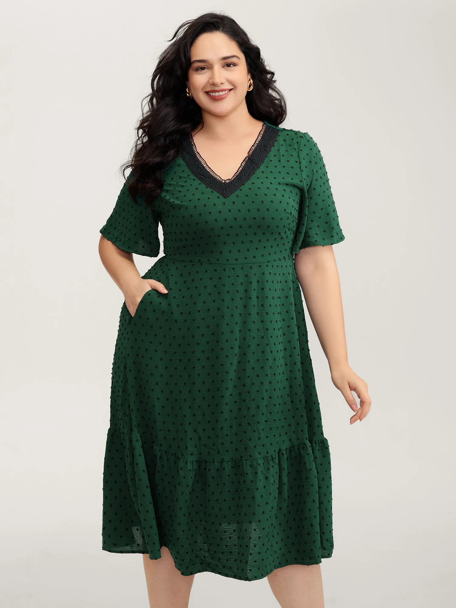 Jacquard Stretchy Waist Tiered Midi Dress sold by Bloomchic