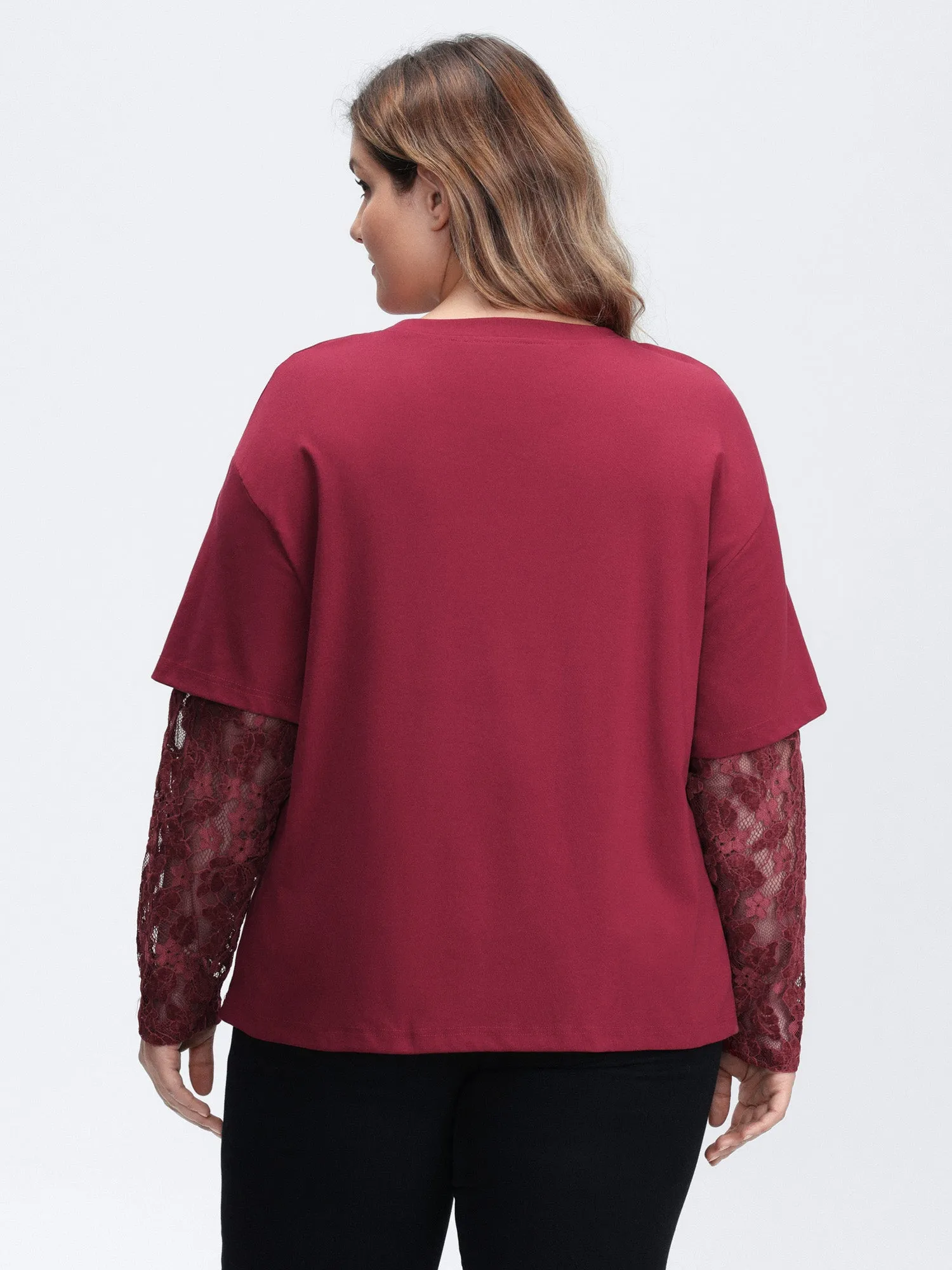 2-In-1 Layered Sheer Lace Sleeve T-Shirt sold by Bloomchic product image thumbnail 4