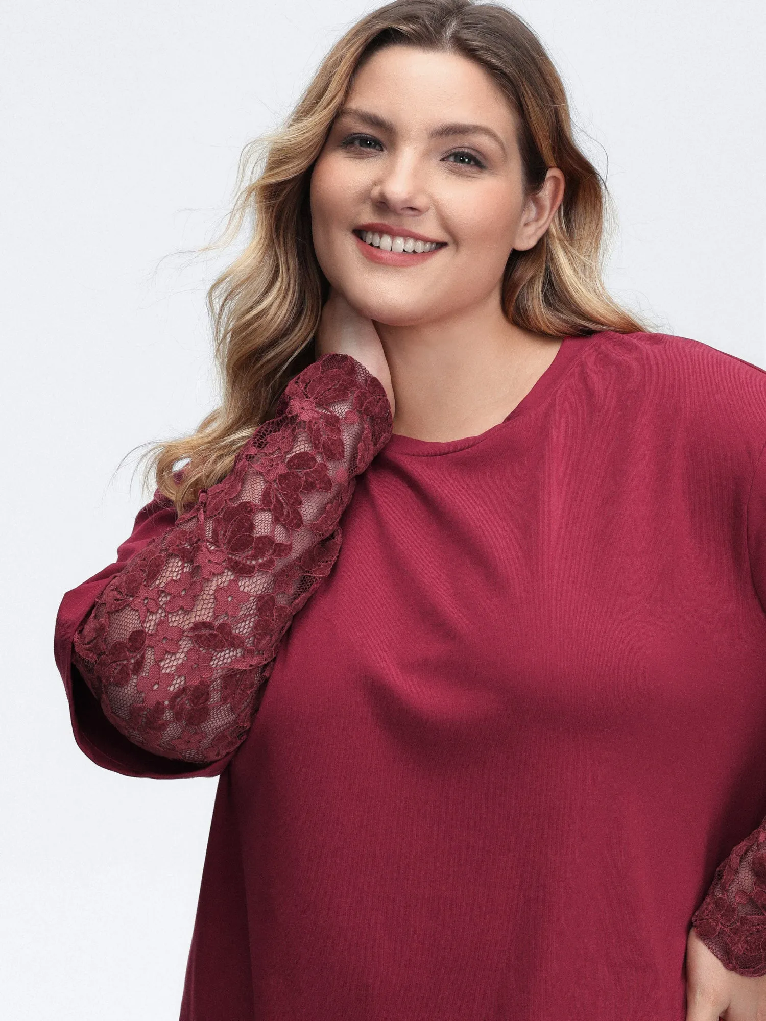 2-In-1 Layered Sheer Lace Sleeve T-Shirt sold by Bloomchic product image thumbnail 2