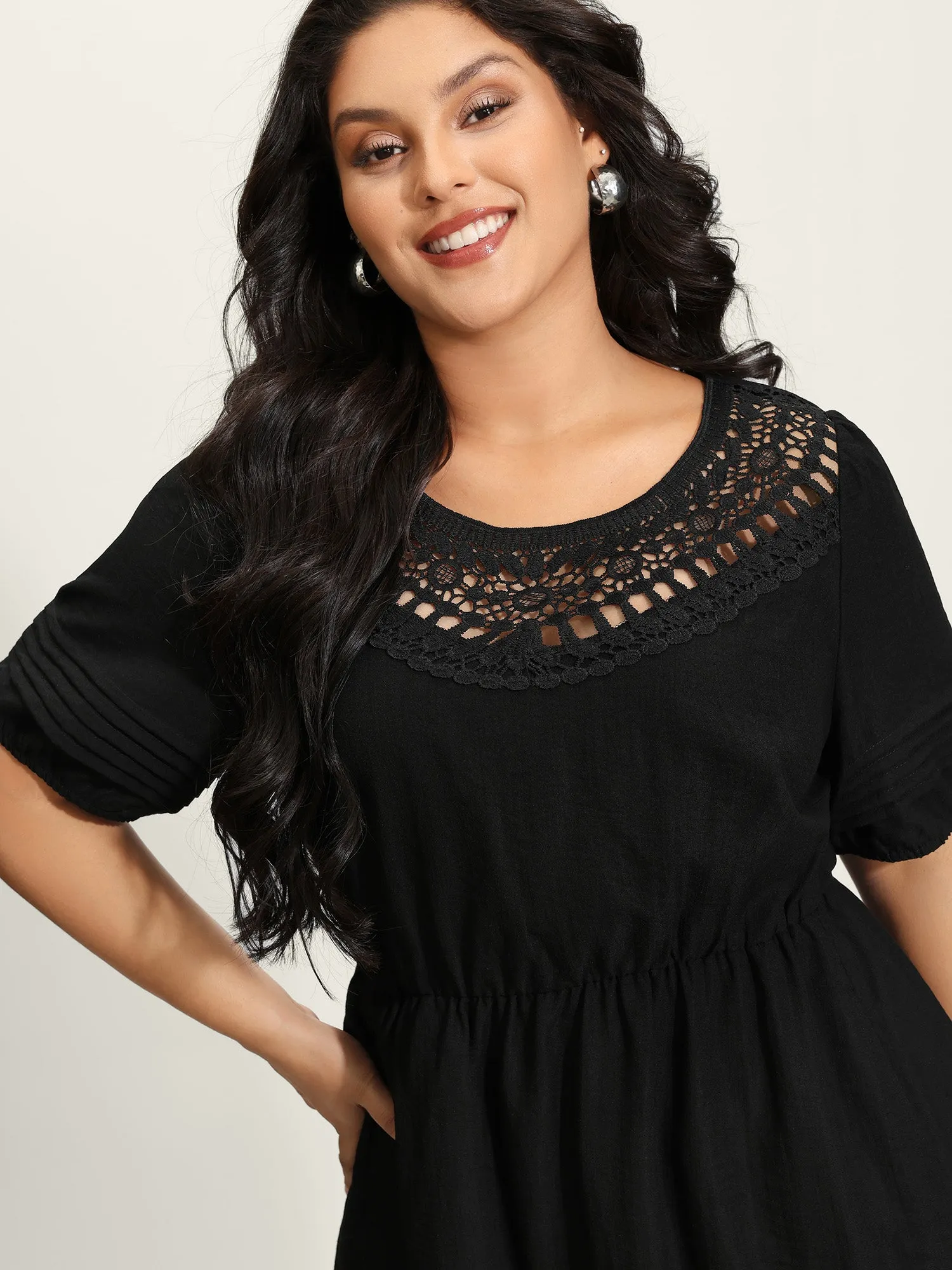 Lace Puffy Sleeve Knee-Length Dress sold by Bloomchic product image thumbnail 2