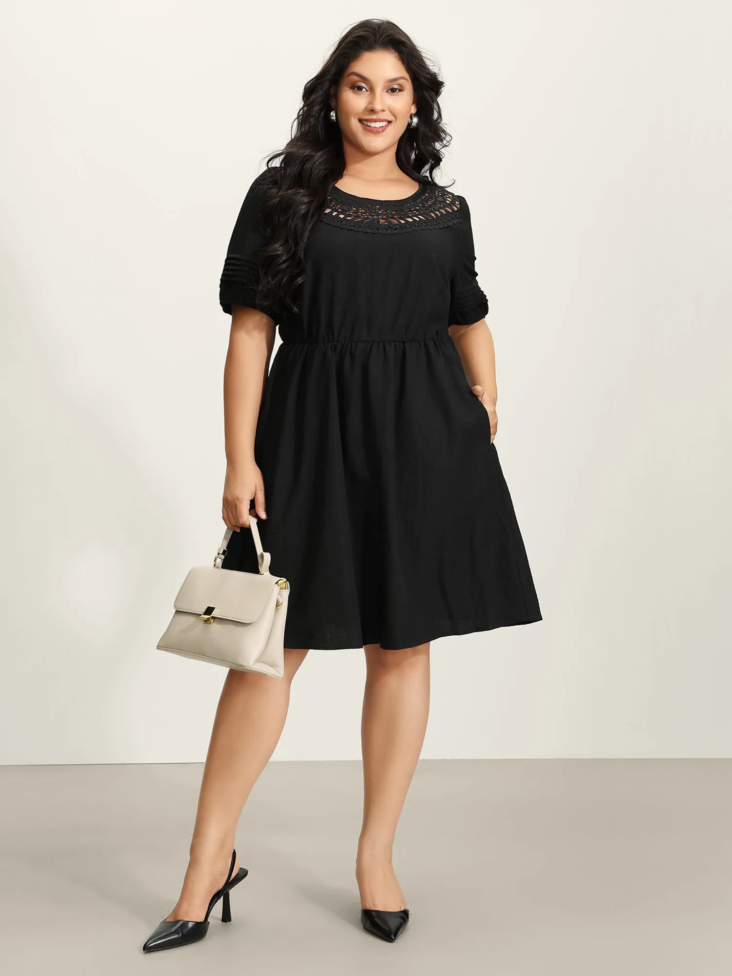 Lace Puffy Sleeve Knee-Length Dress sold by Bloomchic