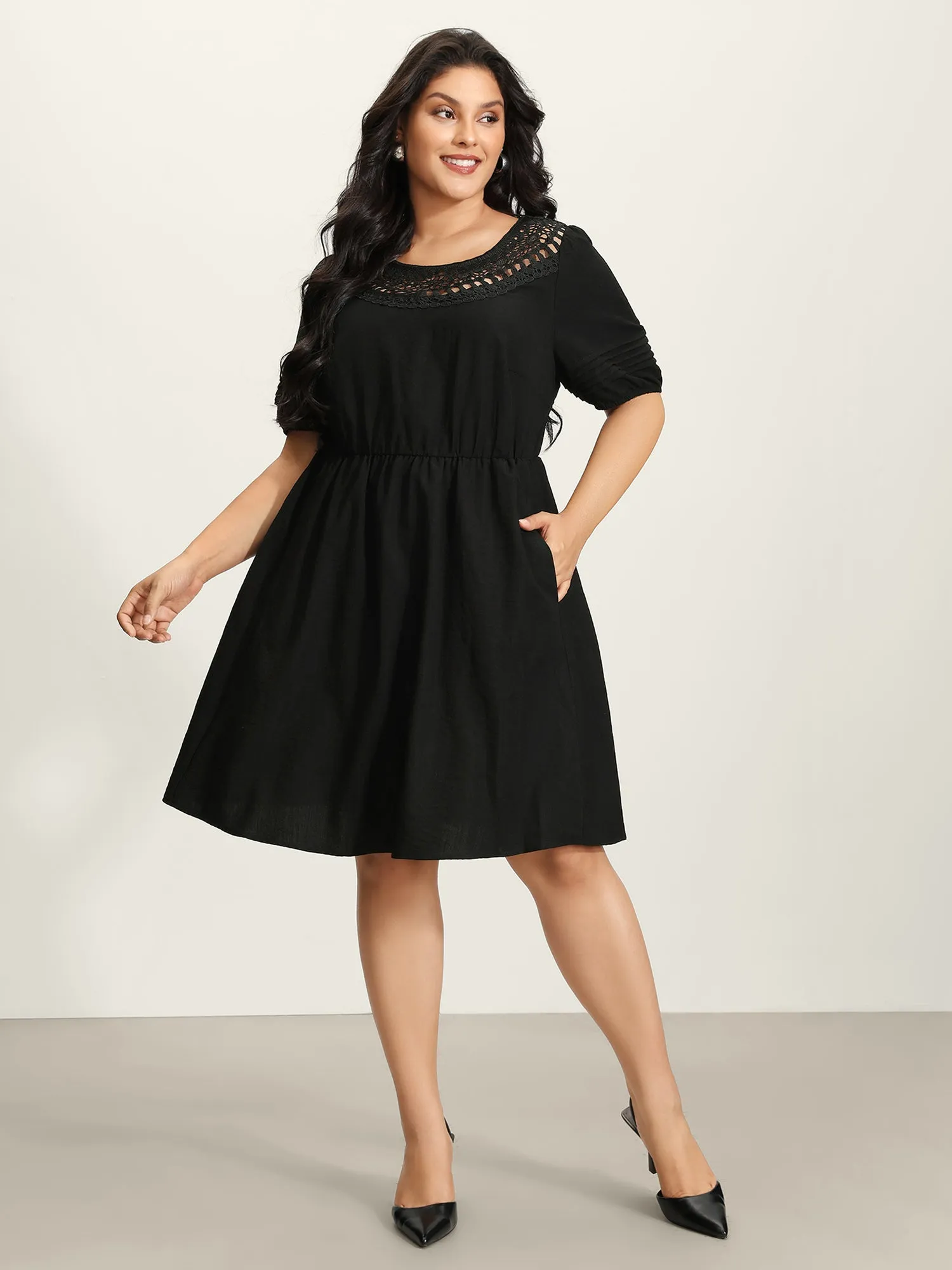 Lace Puffy Sleeve Knee-Length Dress sold by Bloomchic product image thumbnail 3