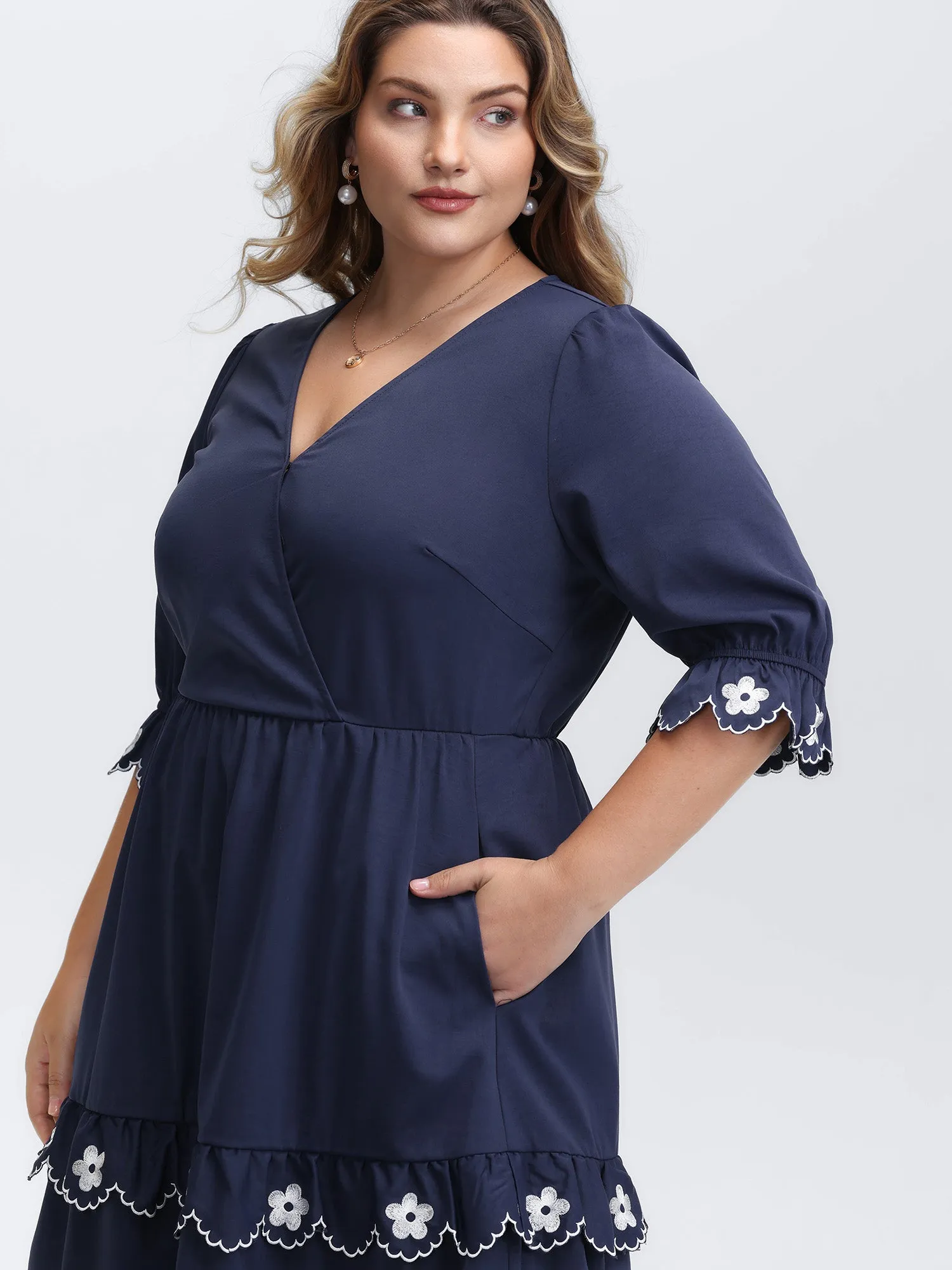 Embroidered Color Contrast Lace Midi Dress sold by Bloomchic product image thumbnail 2